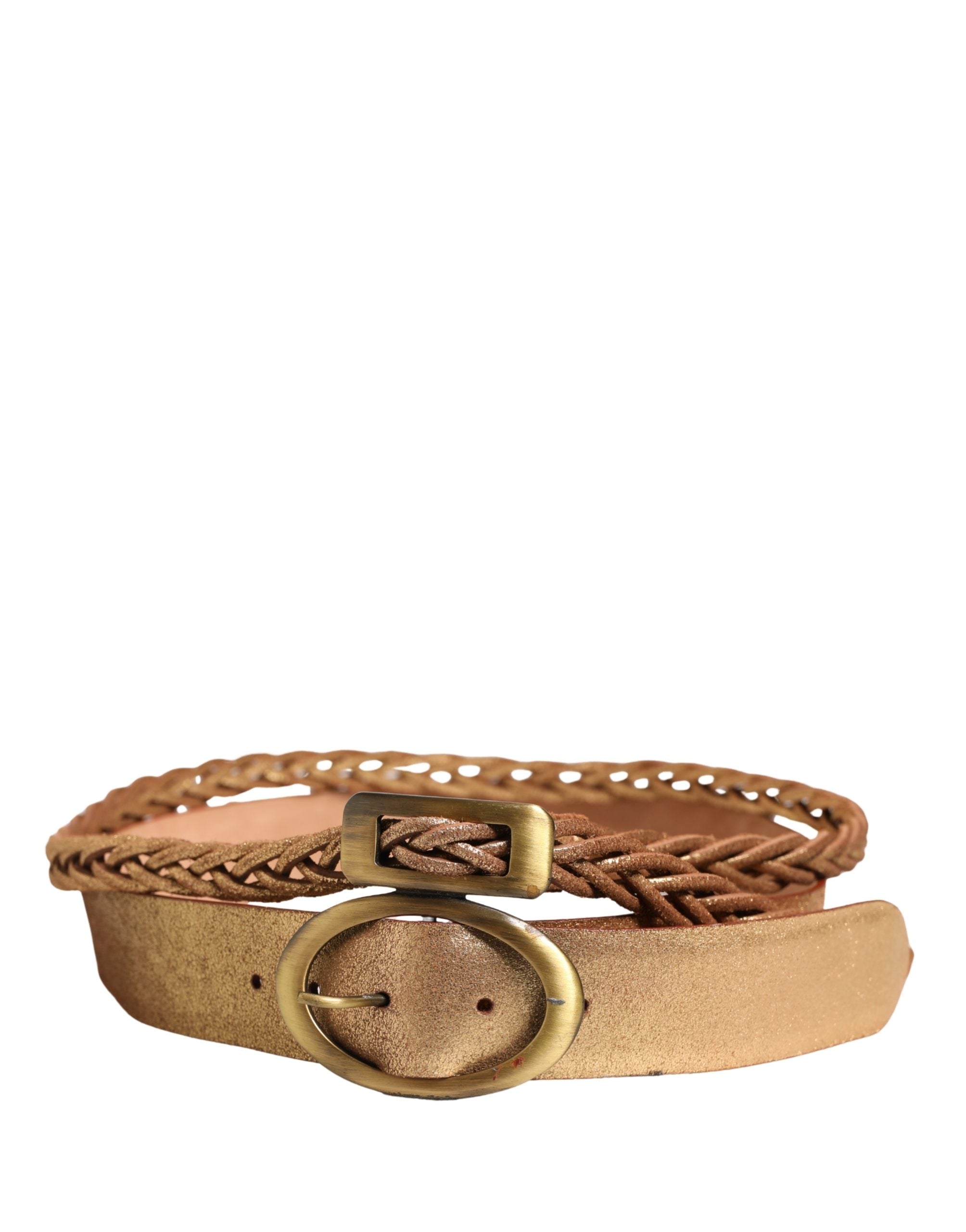 Ermanno Scervino Gold Leather Braided Metal Buckle Belt