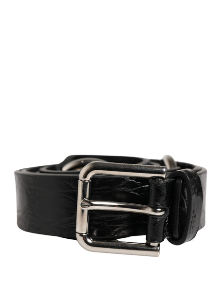 Dolce & Gabbana Black Exotic Leather Silver Metal Buckle Belt