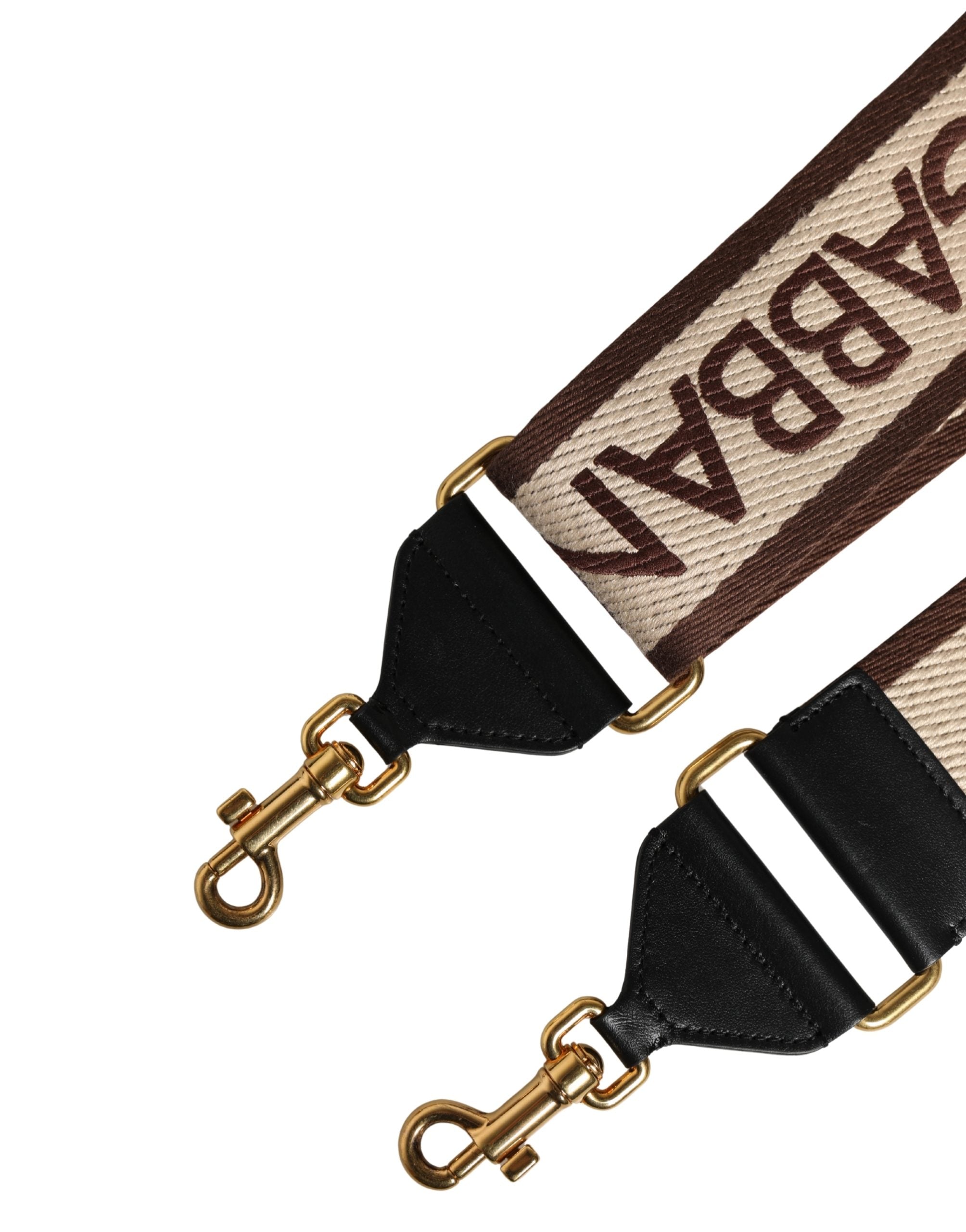 Dolce & Gabbana Beige Logo Print Gold Brass Bag Accessory Shoulder Strap