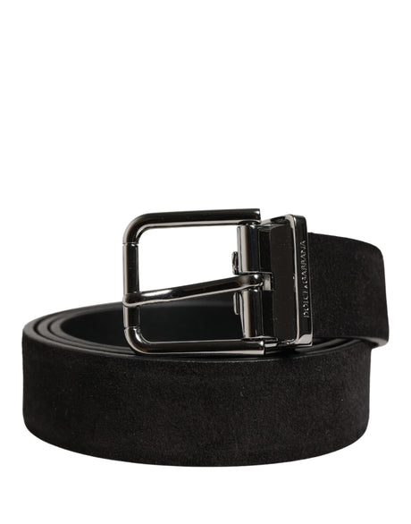 Dolce & Gabbana Black Calfskin Leather Silver Metal Buckle Belt