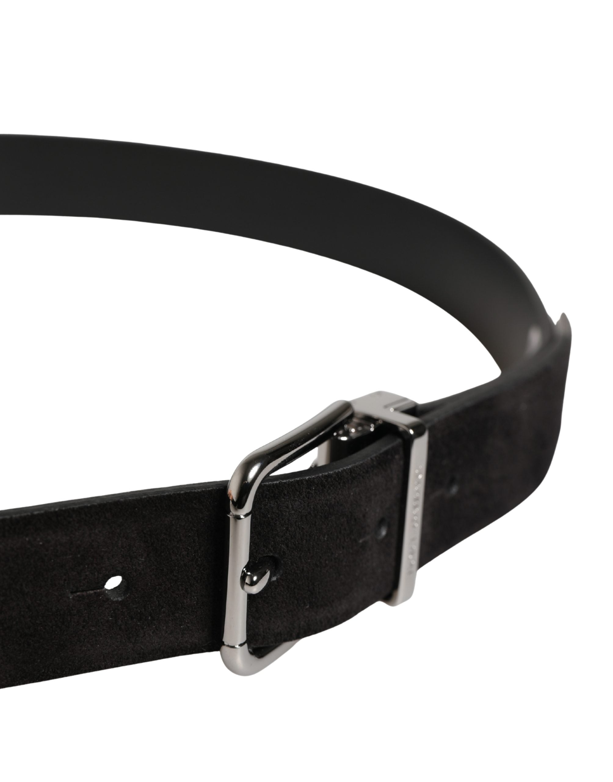 Dolce & Gabbana Black Calfskin Leather Silver Metal Buckle Belt
