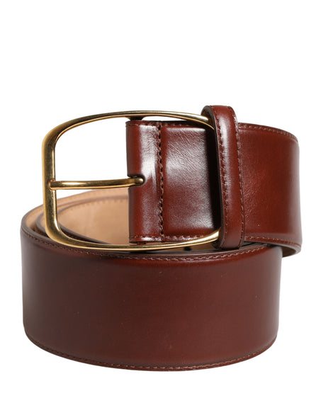 Dolce & Gabbana Brown Leather Waist Gold Metal Buckle Belt