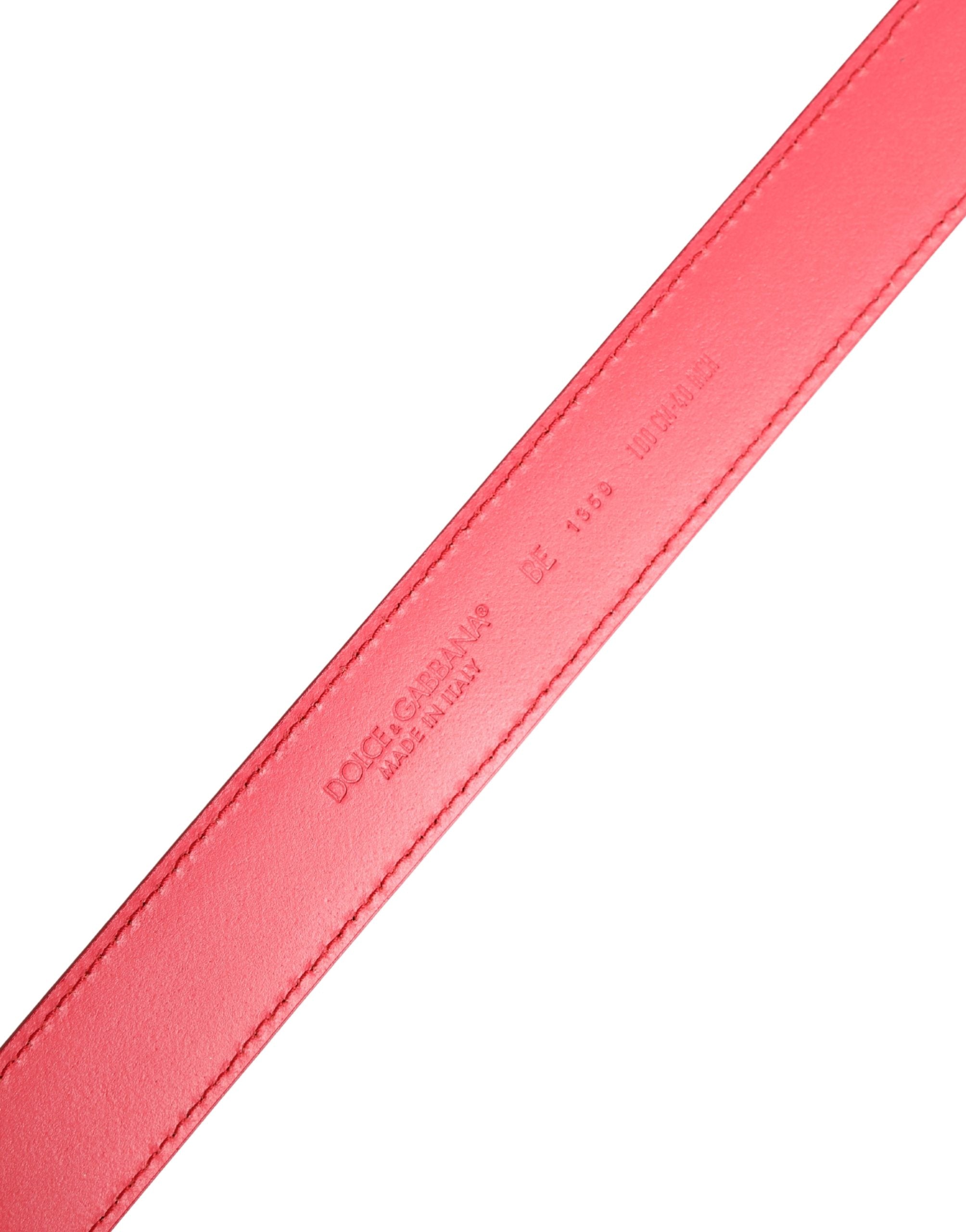 Dolce & Gabbana Pink Calf Leather Silver Metal Buckle Belt