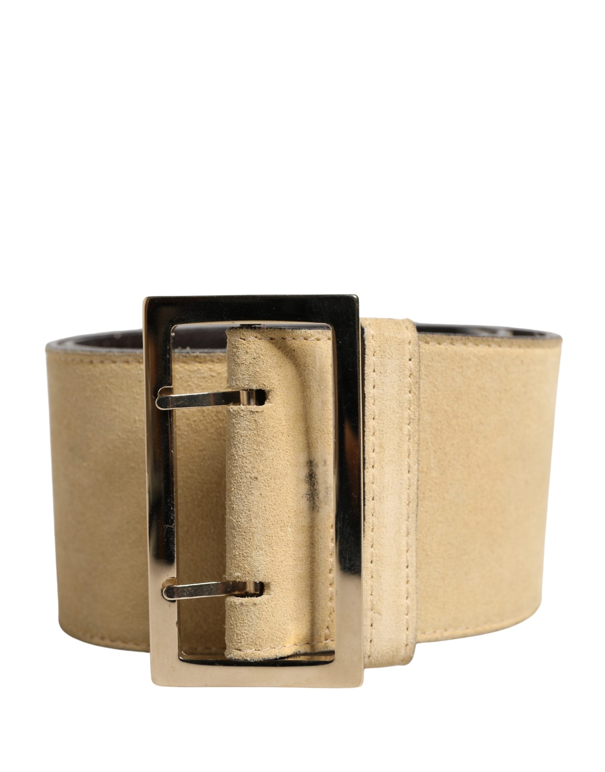 Versace Beige Suede Leather Silver Metal Buckle Belt