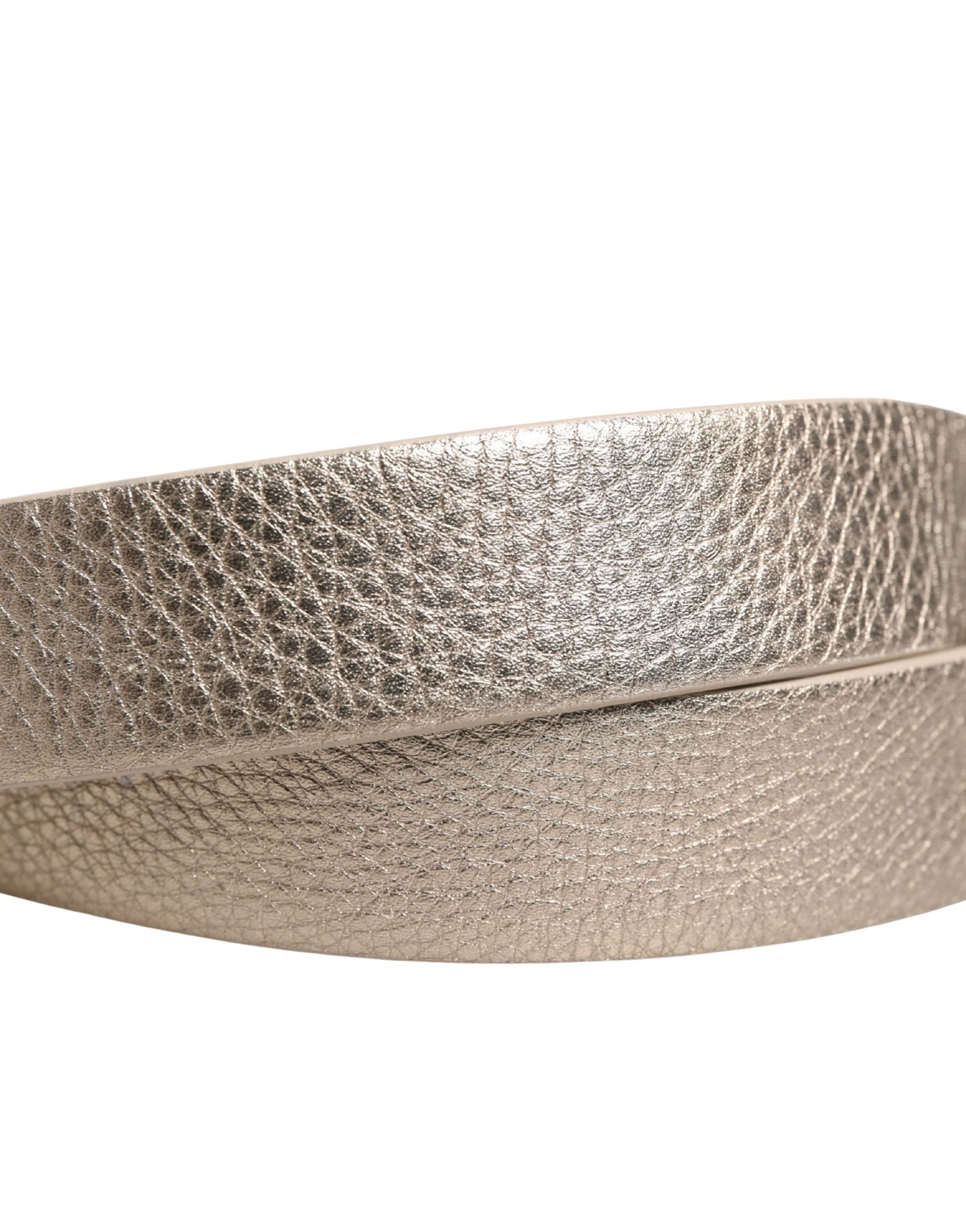 Brunello Cucinelli Metallic Beige Leather Silver Metal Buckle Belt