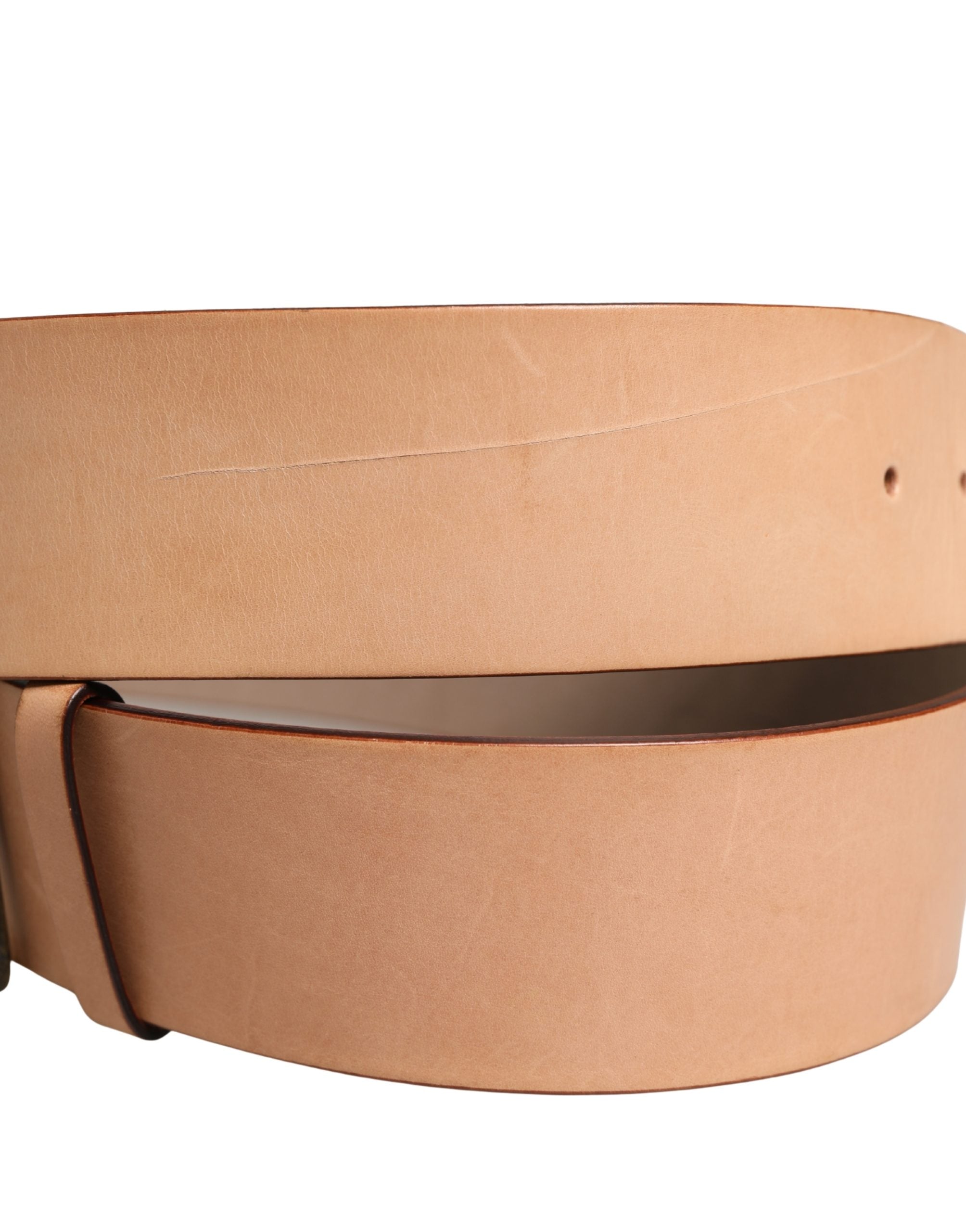 Patrizia Pepe Beige Genuine Leather Wide Waist Metal Buckle Belt