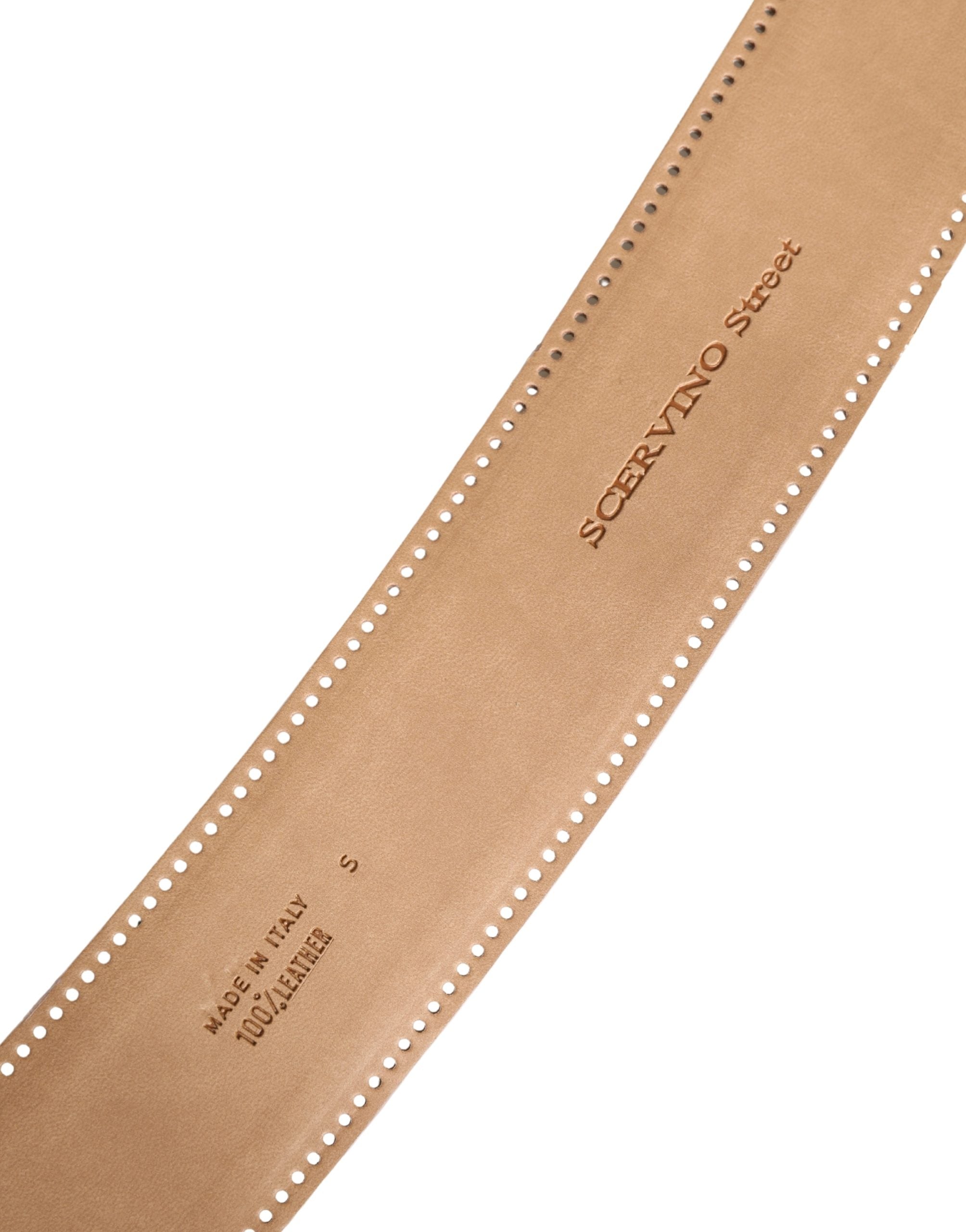 Scervino Street White Textured Leather Wide SilverMetal Buckle Belt