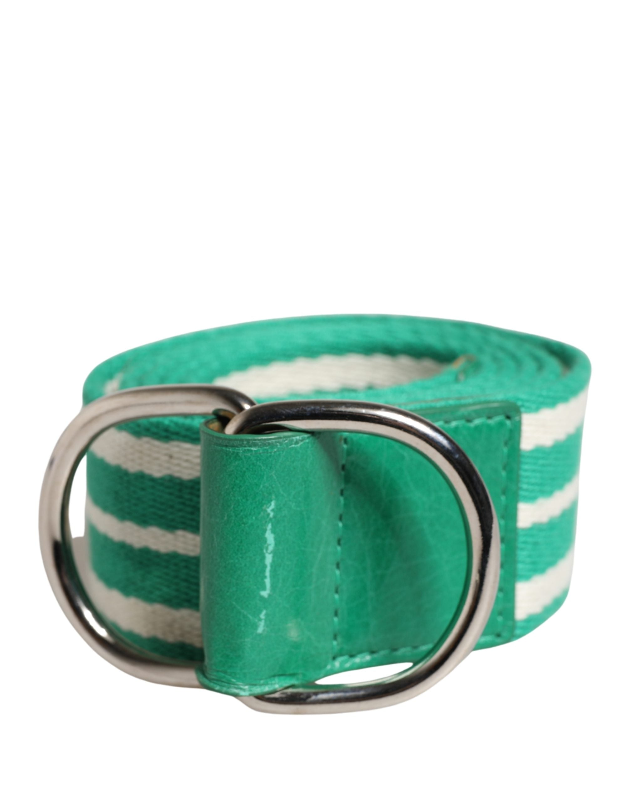 Red Valentino White Green Stripes Canvas Silver Metal Buckle Belt