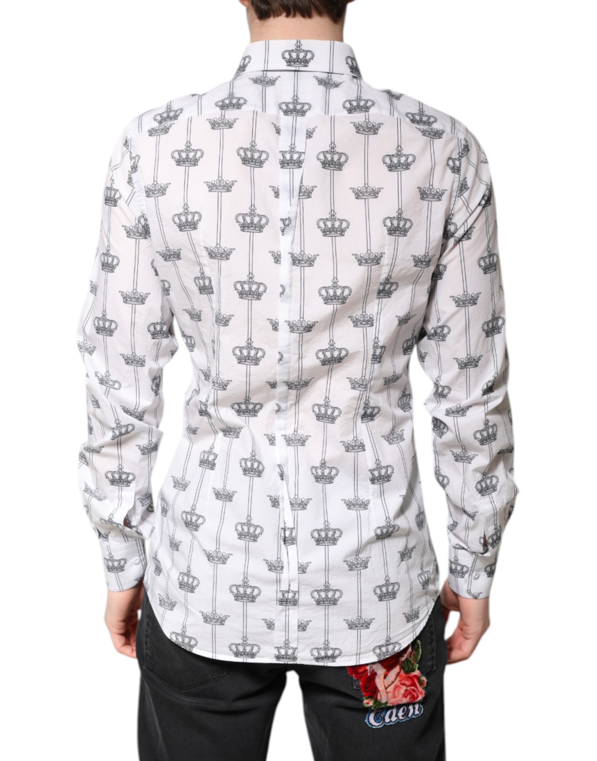 Dolce & Gabbana White GOLD Crown Cotton Dress Formal Shirt
