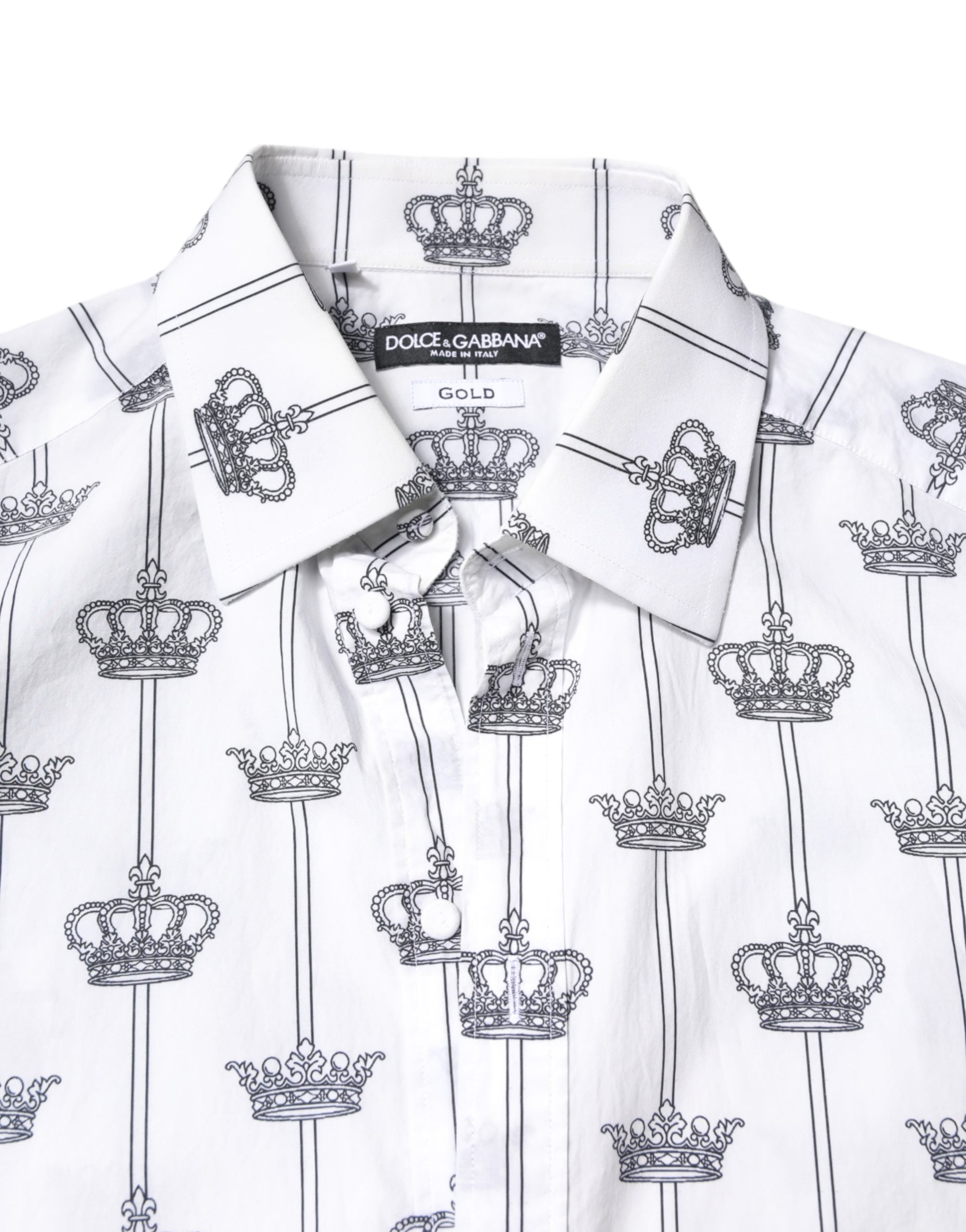 Dolce & Gabbana White GOLD Crown Cotton Dress Formal Shirt