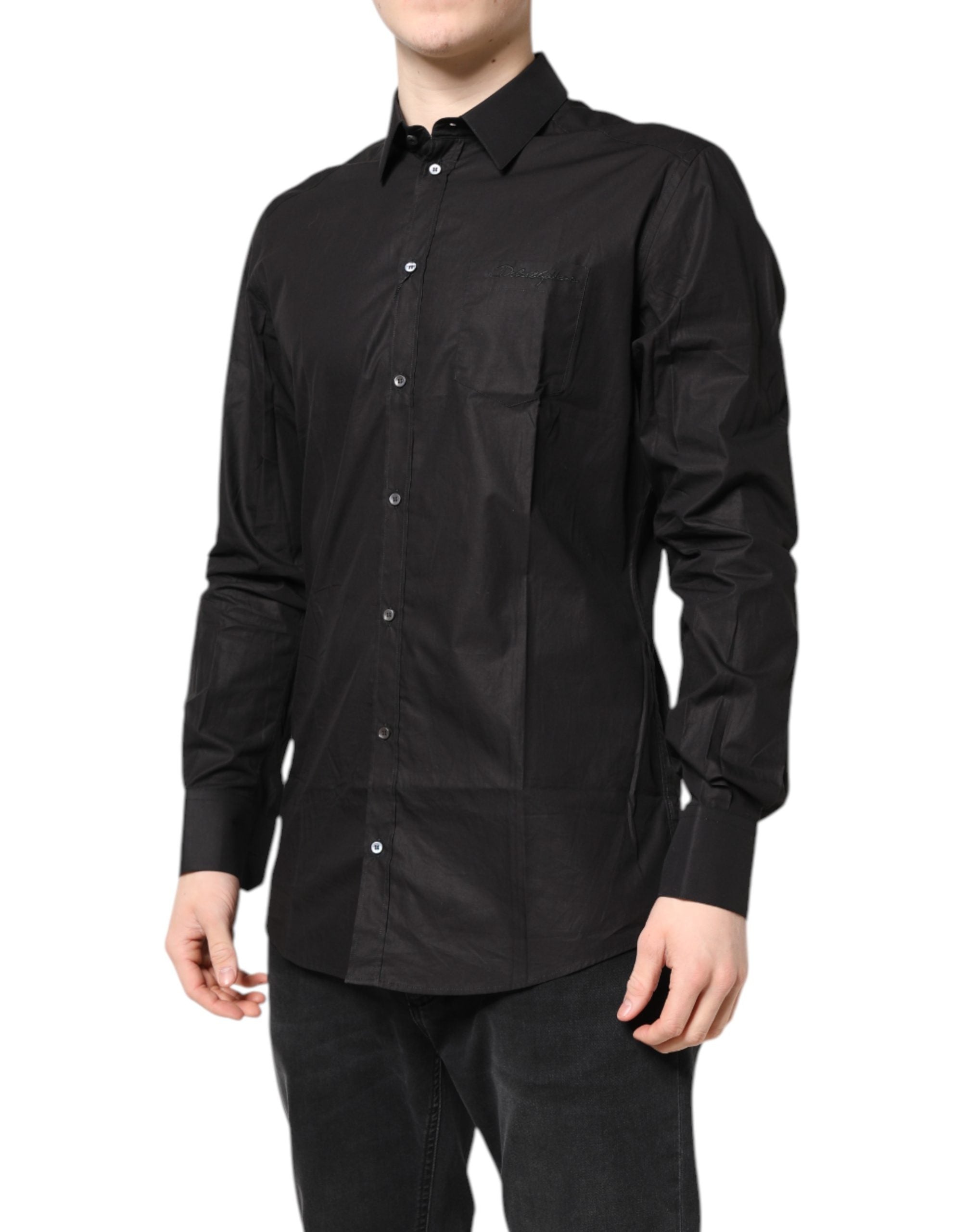 Dolce & Gabbana Black GOLD Cotton Collared Formal Dress Shirt