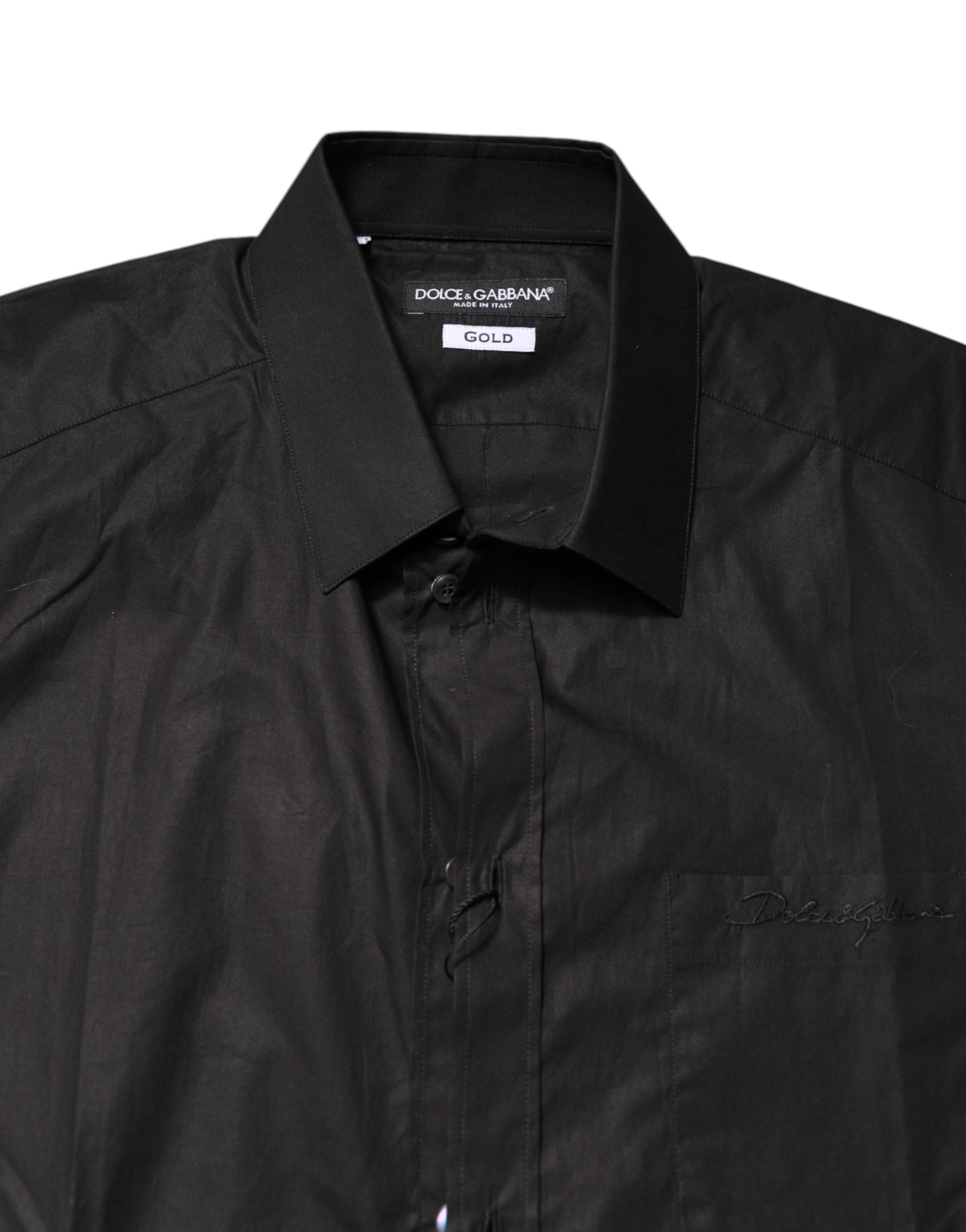 Dolce & Gabbana Black GOLD Cotton Collared Formal Dress Shirt