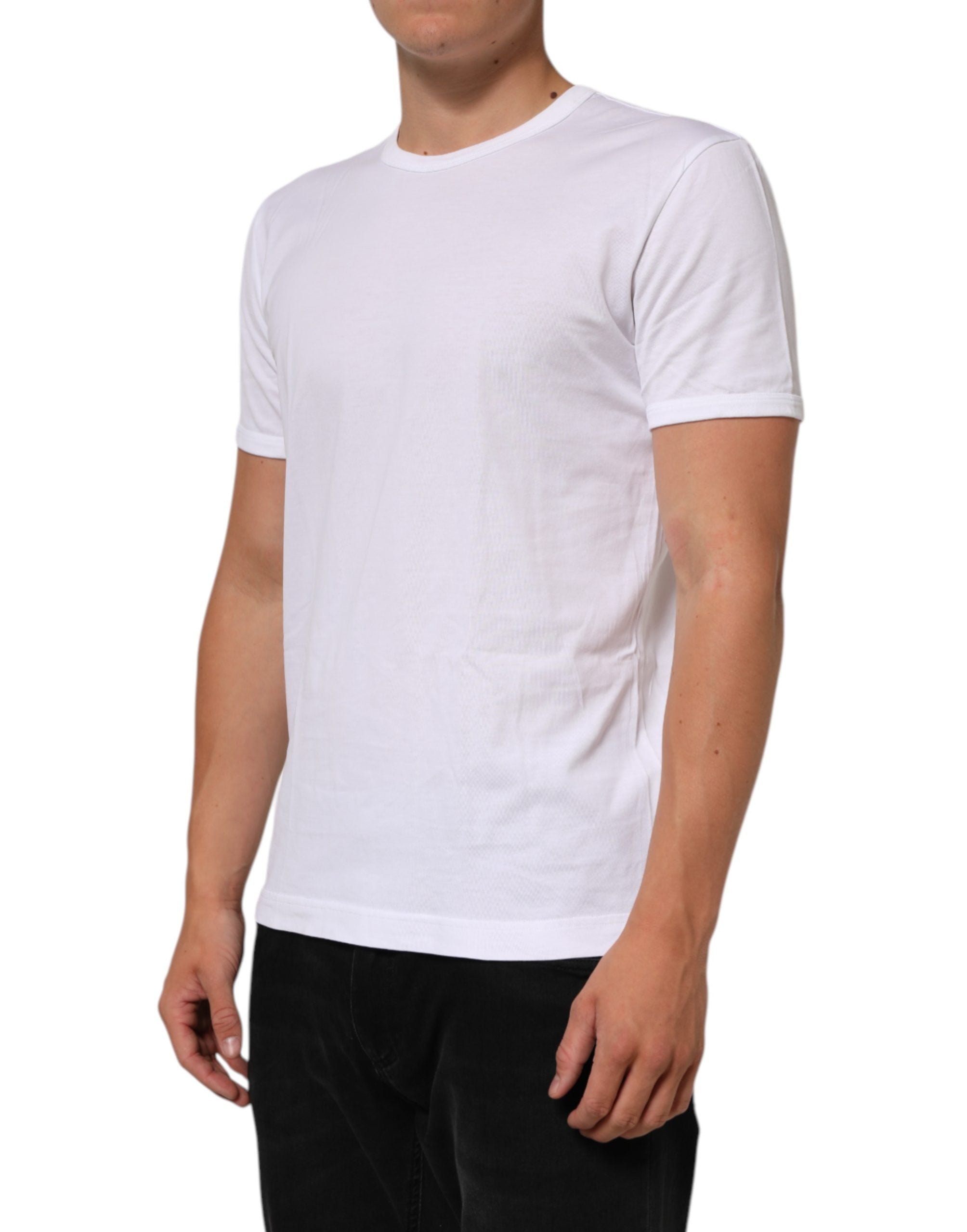 Dolce & Gabbana White Cotton Crew Neck Short Sleeves T-shirt