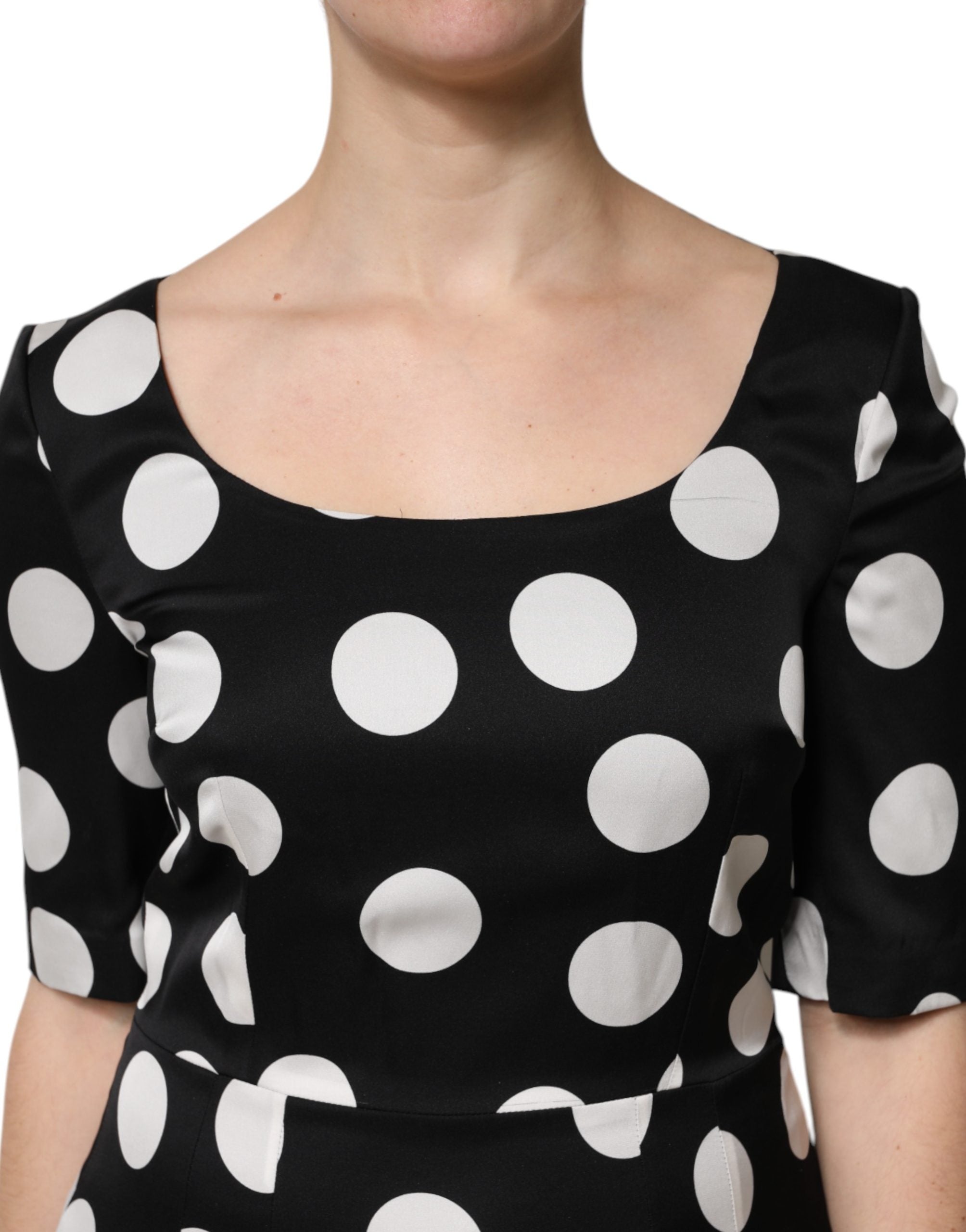 Dolce & Gabbana Black White Polka Dot Silk Sheath Midi Dress