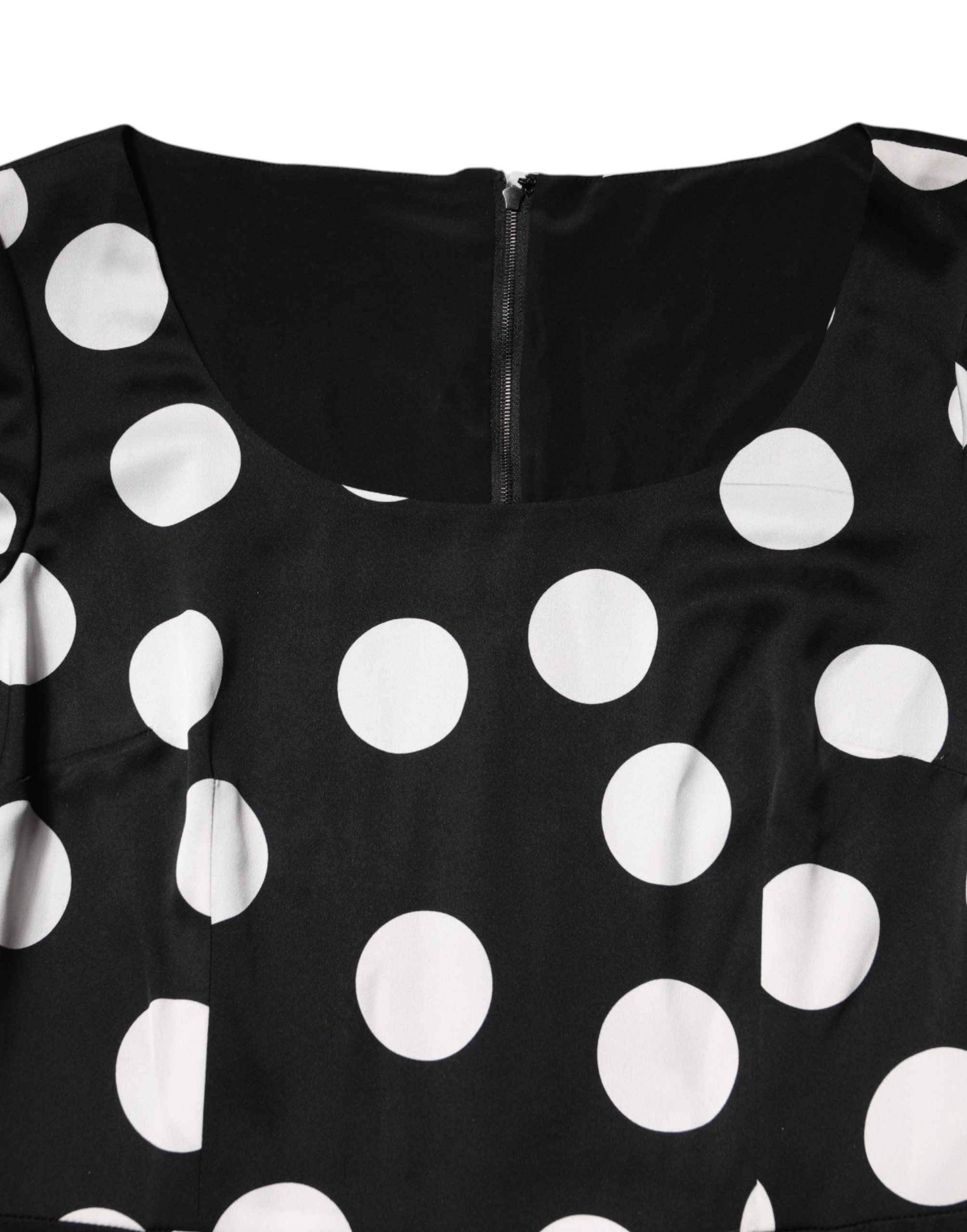 Dolce & Gabbana Black White Polka Dot Silk Sheath Midi Dress