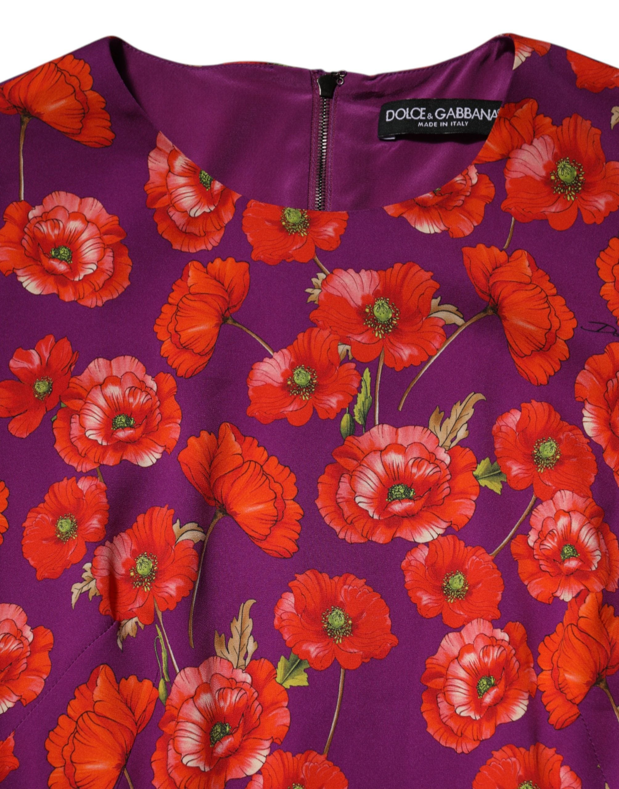 Dolce & Gabbana Purple Silk Floral Print Midi Sheath Dress