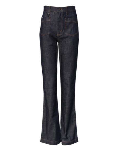 Dolce & Gabbana Dark Blue Cotton Flared Wide Leg Denim Jeans