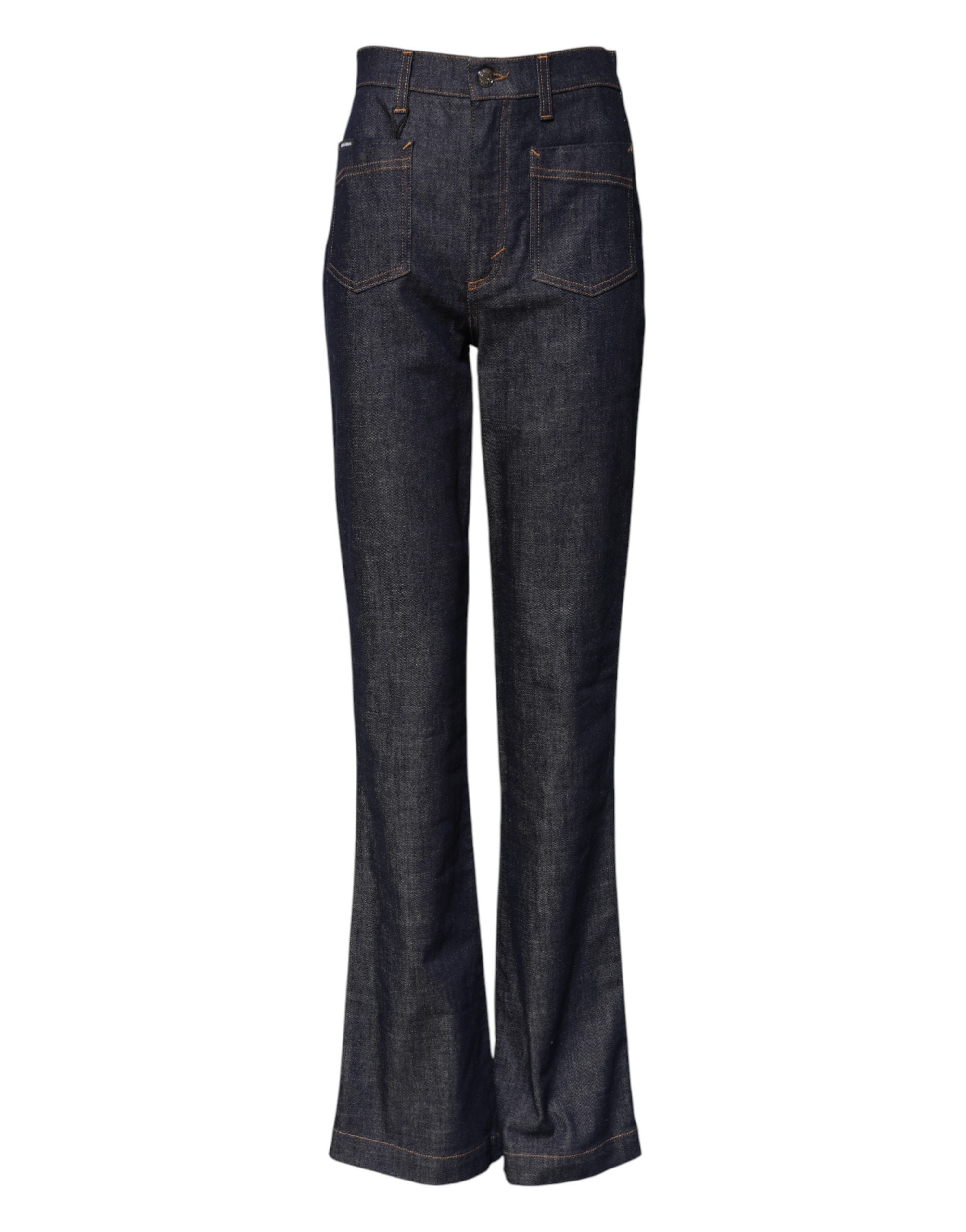 Dolce & Gabbana Dark Blue Cotton Flared Wide Leg Denim Jeans