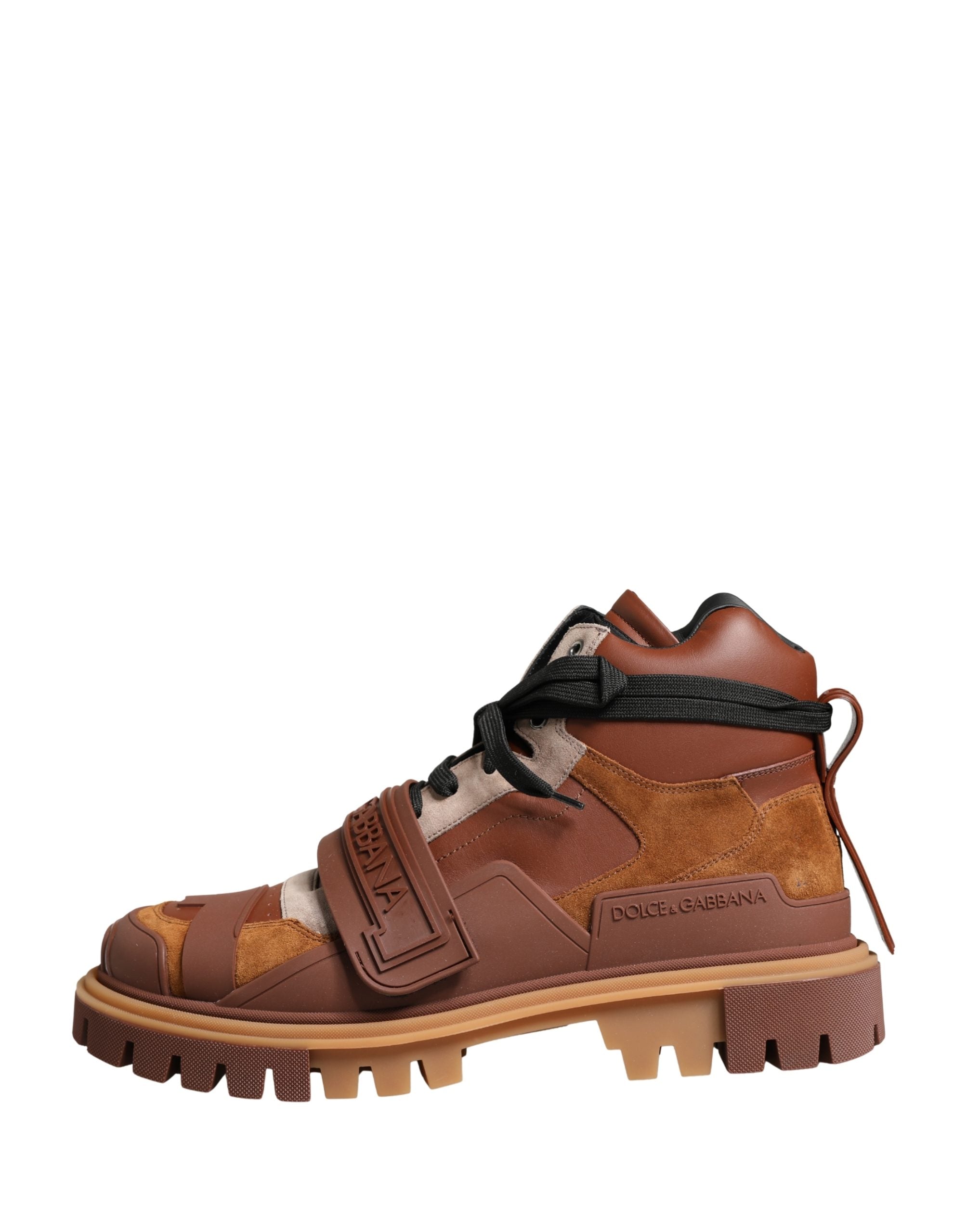 Dolce & Gabbana Brown Leather Trekking-Style Men Boots Shoes