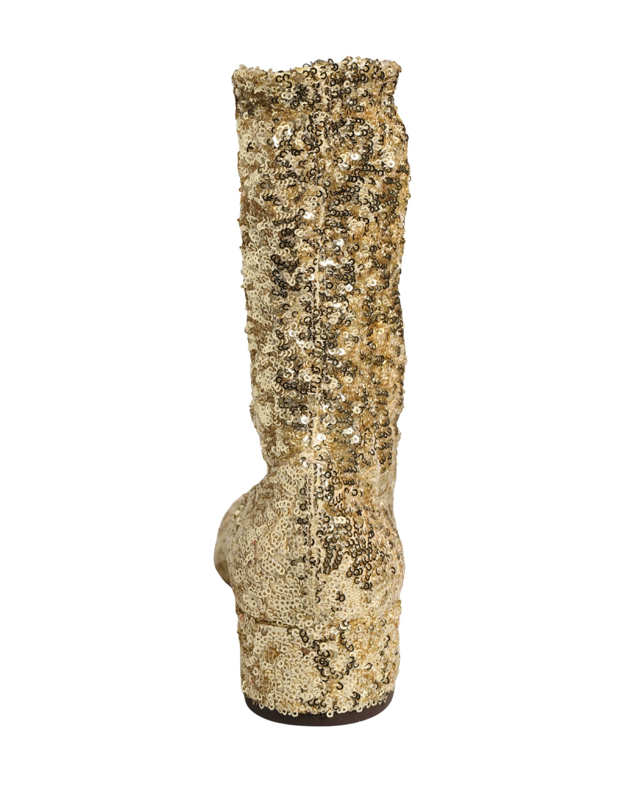 Dolce & Gabbana Gold Sequined Short Boots Stretch Shoes
