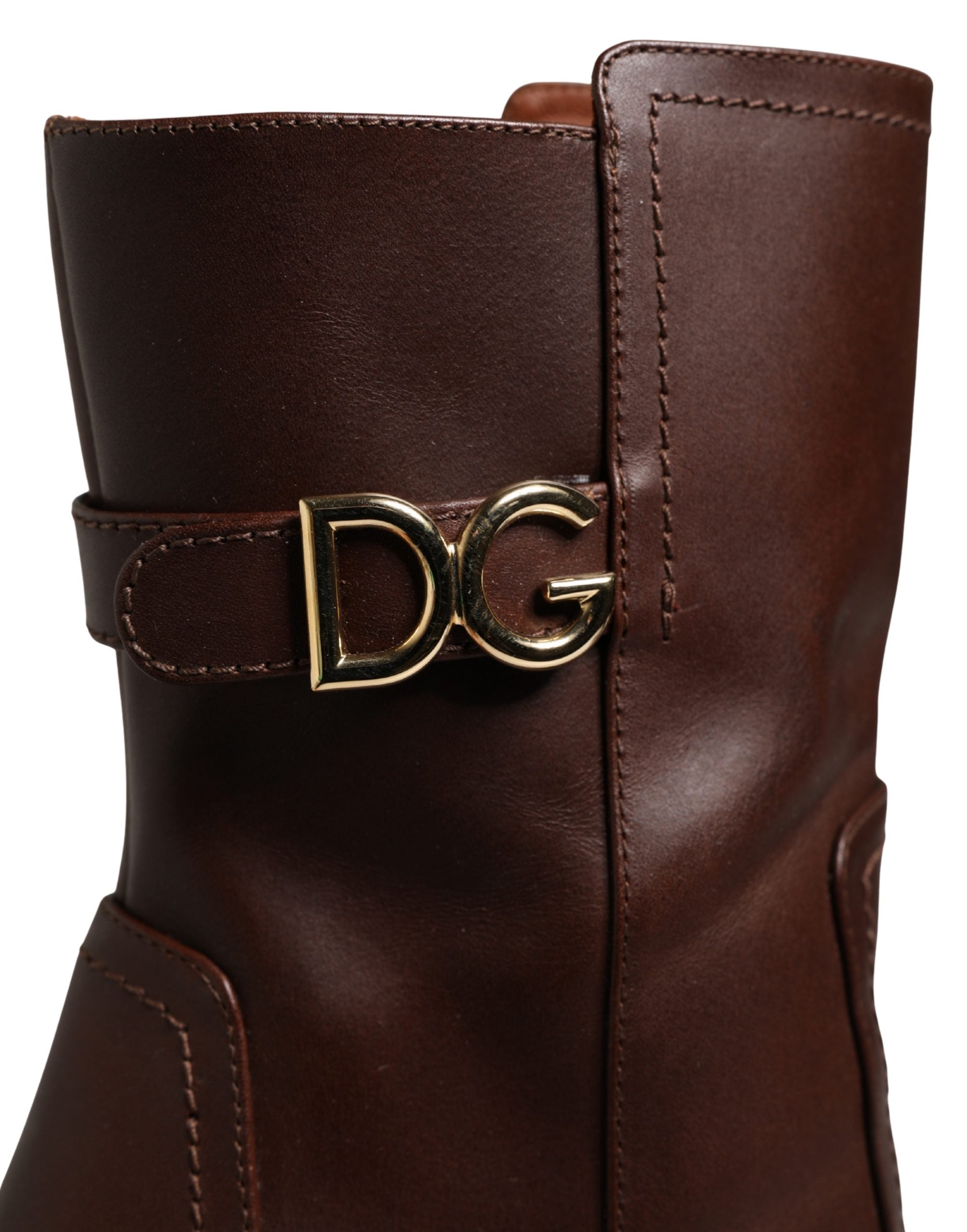 Dolce & Gabbana Brown Leather Heels Mid Calf Boots Shoes