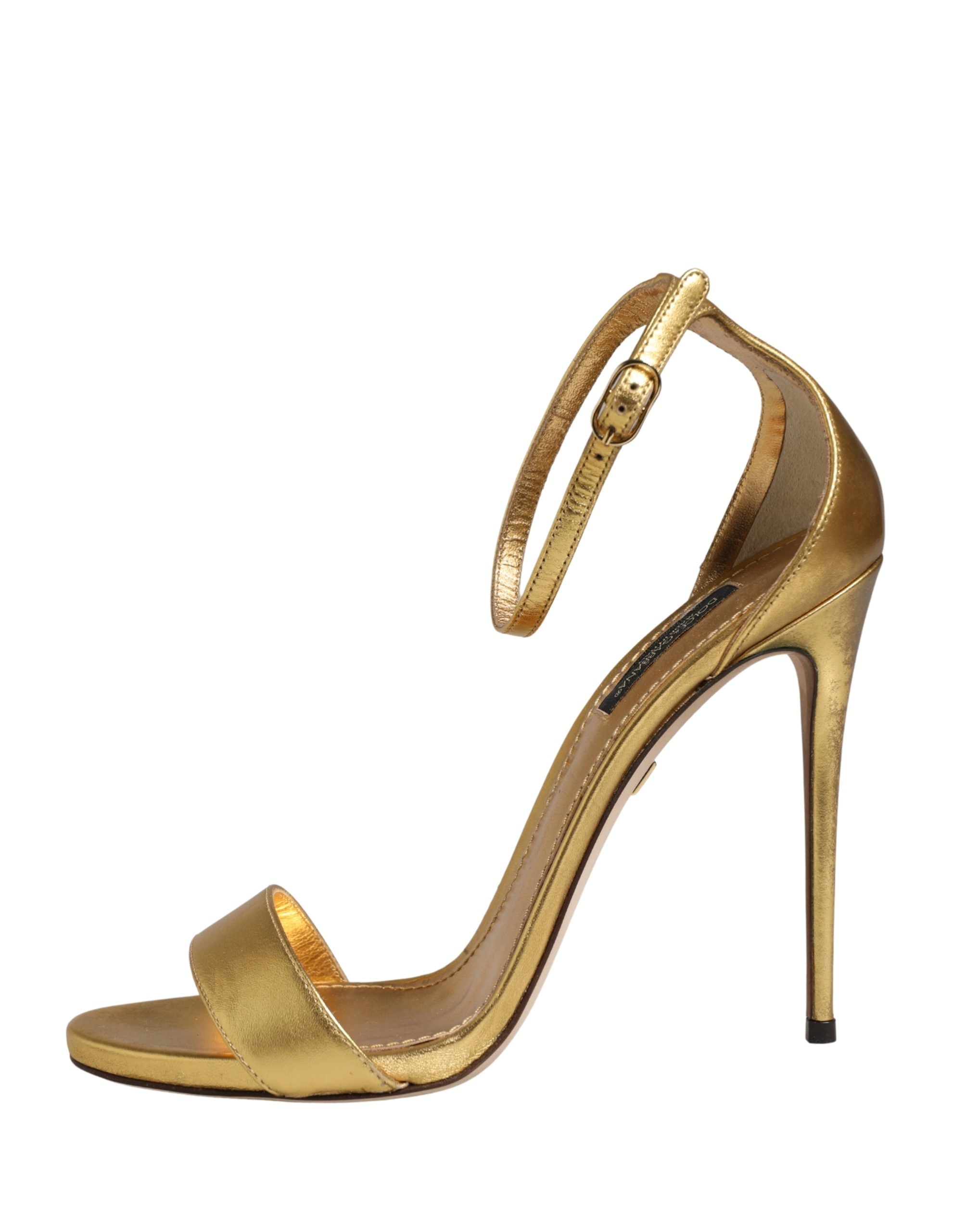 Dolce & Gabbana Gold Leather Keira High Heels Sandals Shoes