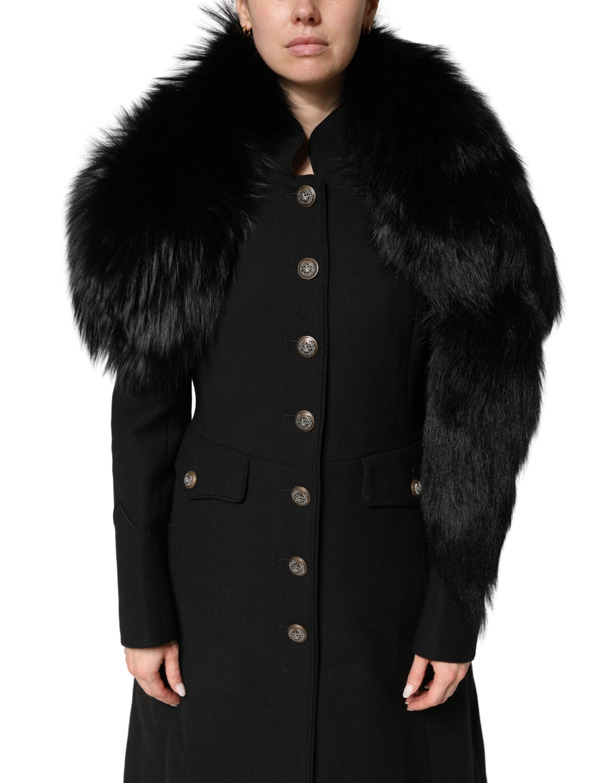 Dolce & Gabbana Sort Rævepels Halstørklæde Varmere Vintertørklæde