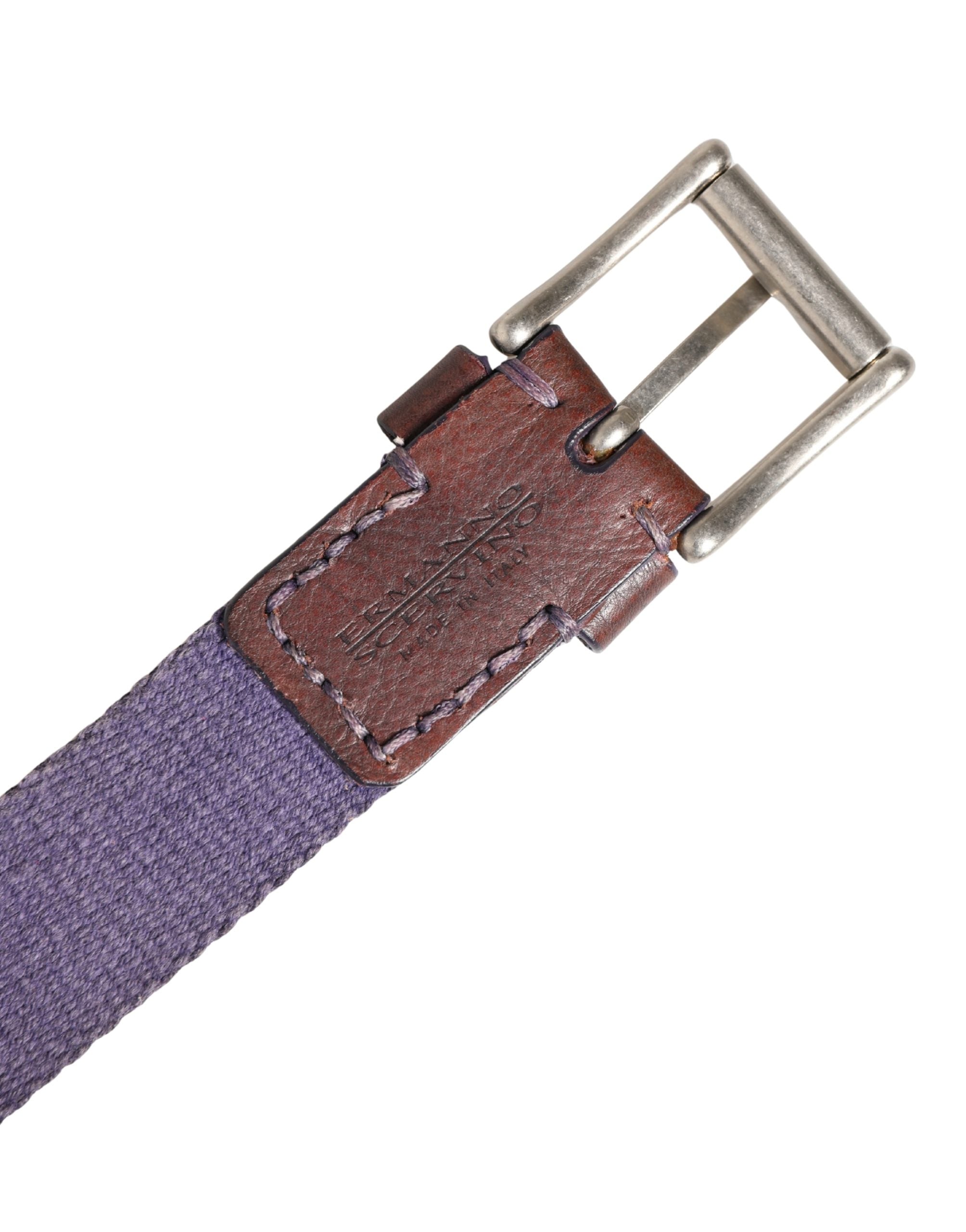 Ermanno Scervino Men Purple Canvas Silver Metal Buckle Belt