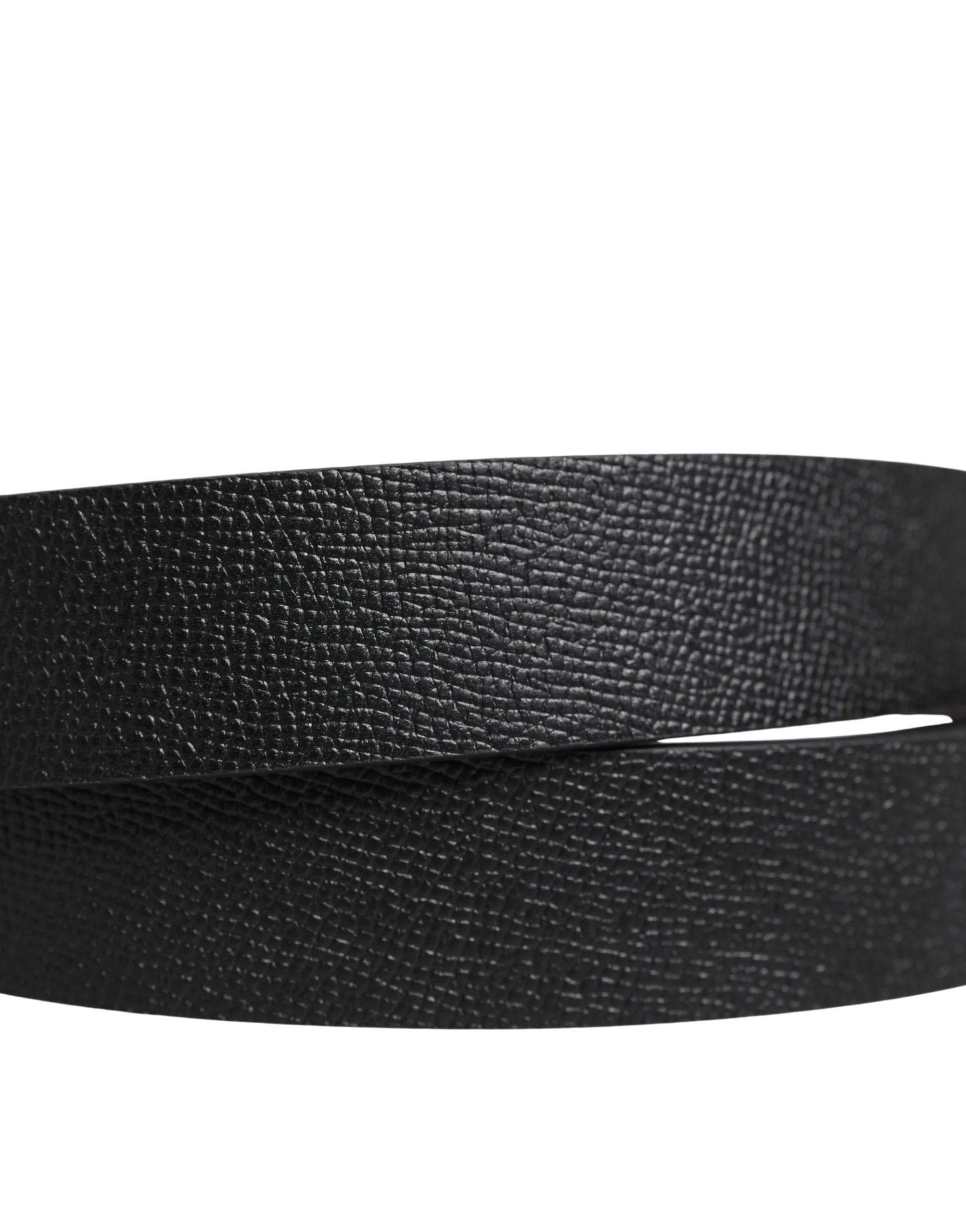 Dolce & Gabbana Men Black Calf Leather Logo Metal Buckle Belt