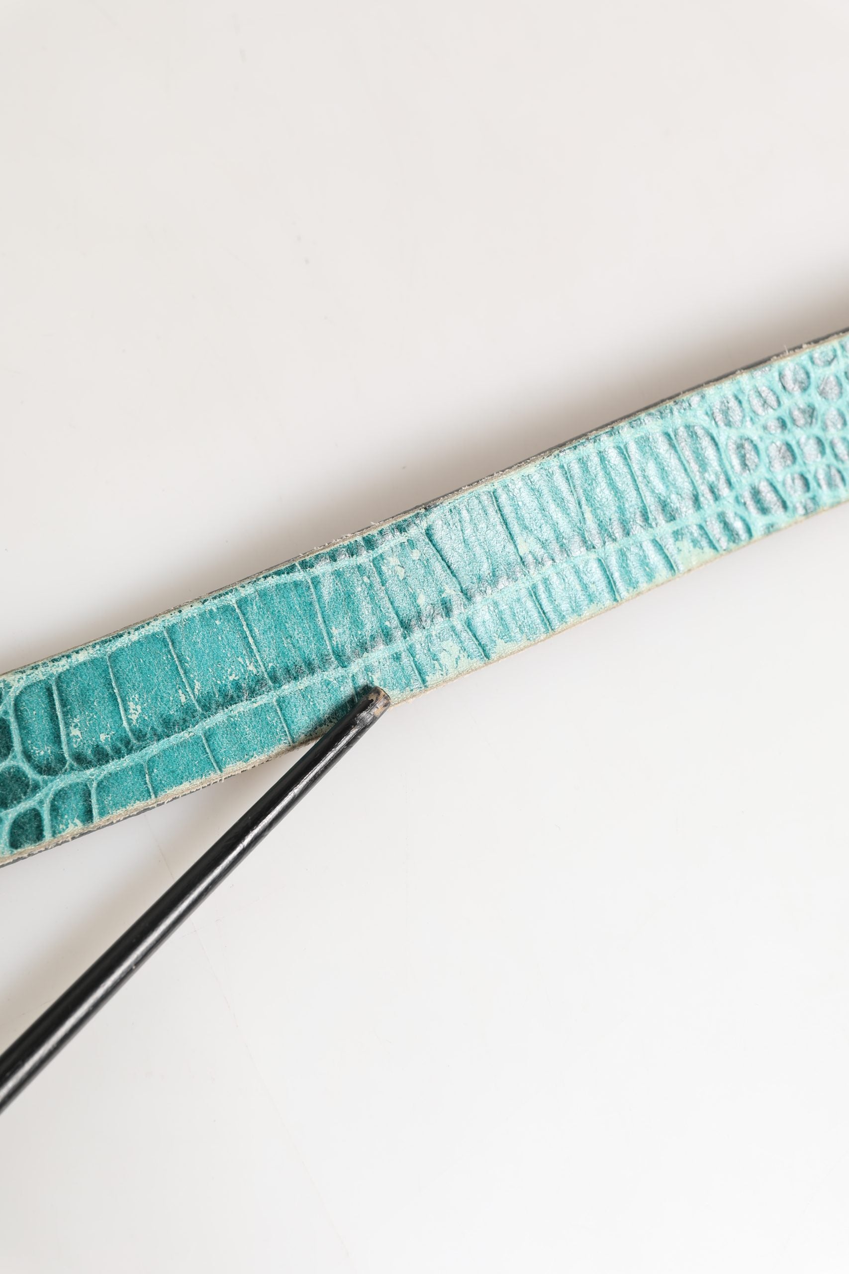 Scervino Street Women Green Leather Croco Print Studded Belt