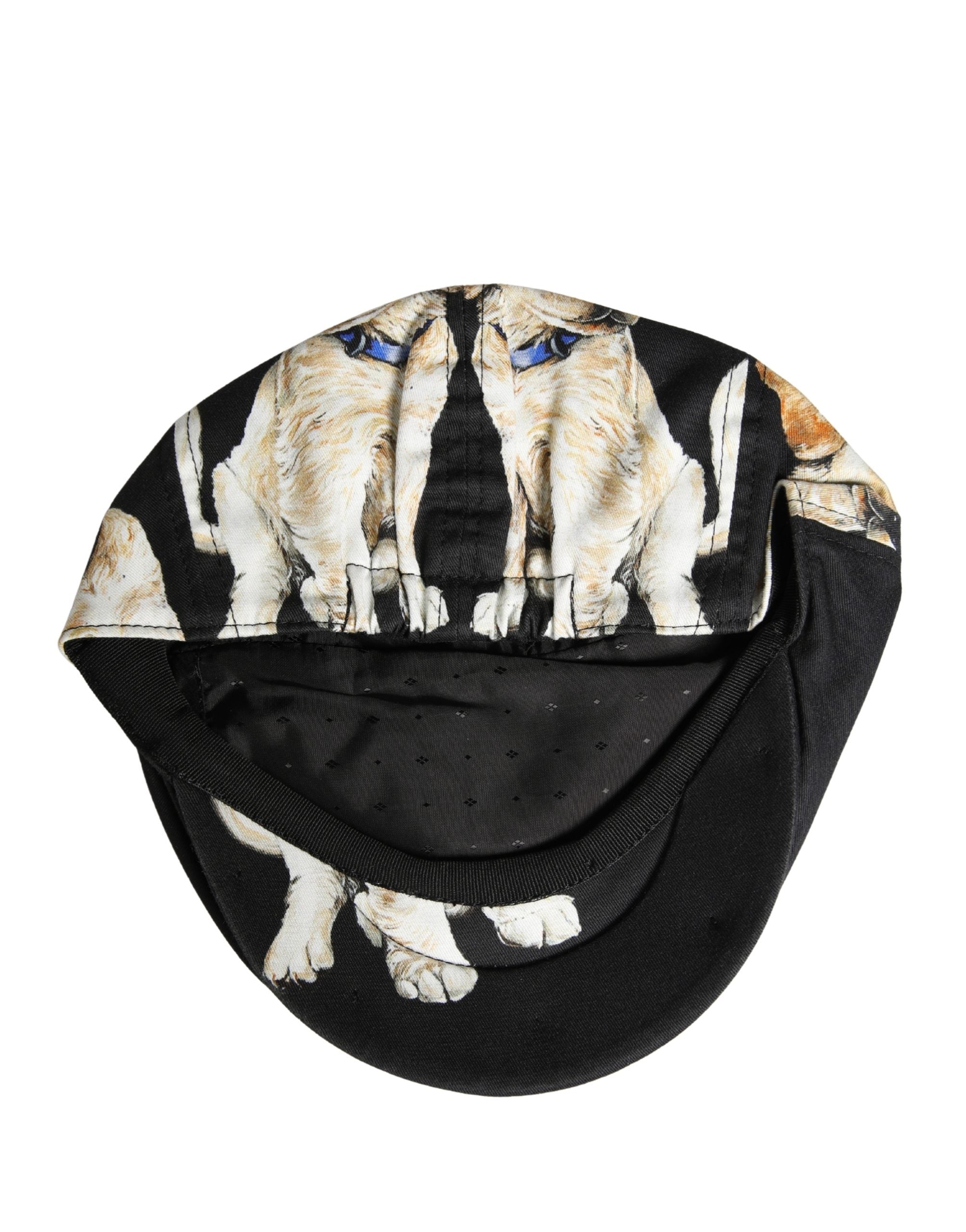 Dolce & Gabbana Men Black Dog Cotton Newsboy Cloth Capello Hat