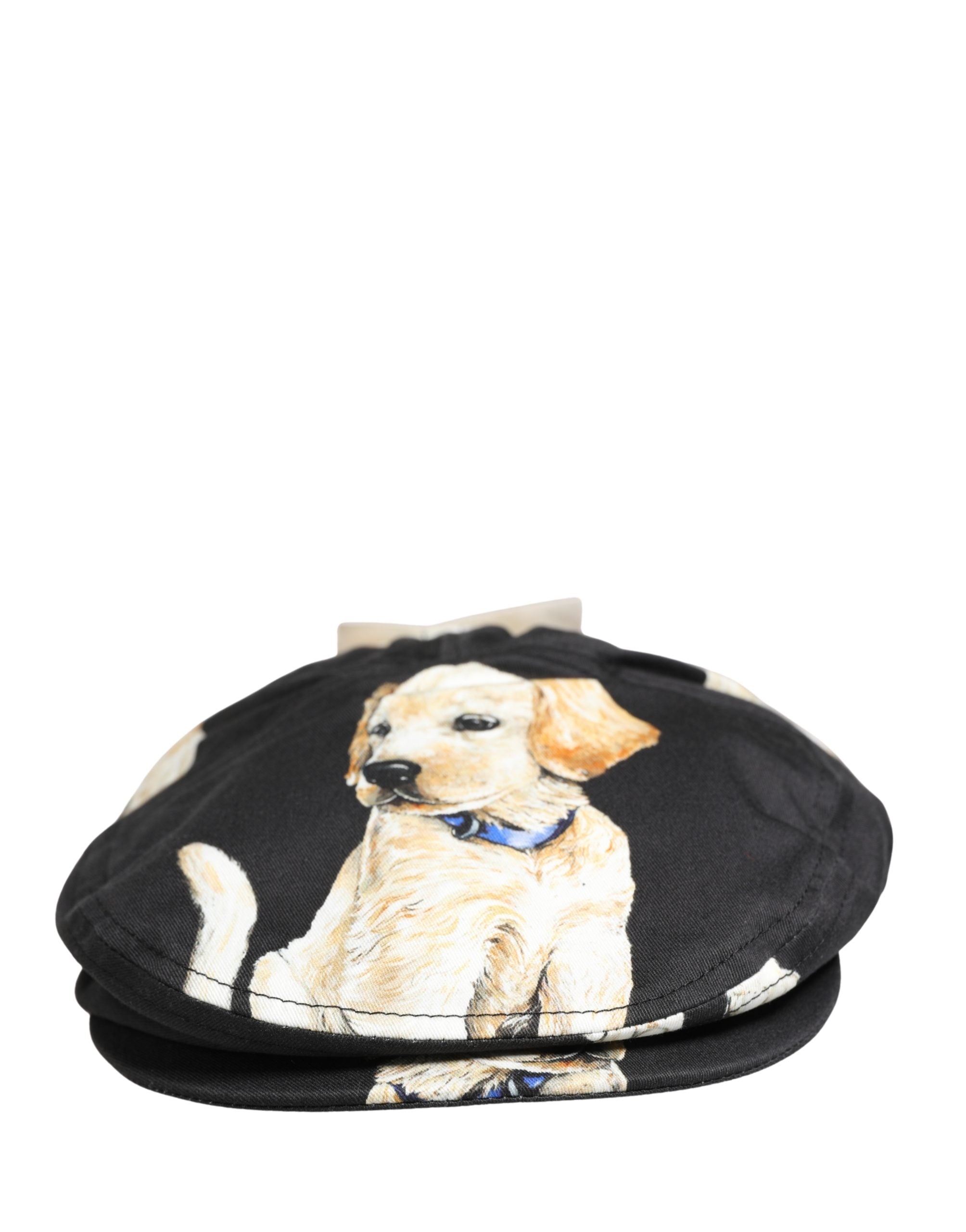 Dolce & Gabbana Men Black Dog Cotton Newsboy Cloth Capello Hat