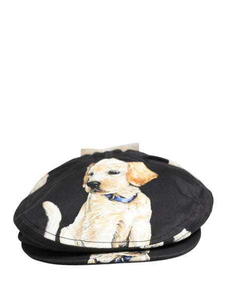 Dolce & Gabbana Men Black Dog Cotton Newsboy Cloth Capello Hat