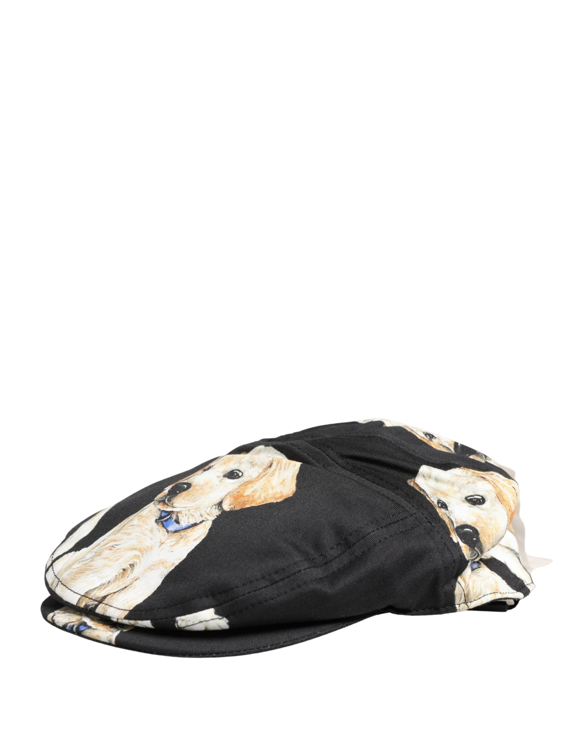 Dolce & Gabbana Men Black Dog Cotton Newsboy Cloth Capello Hat