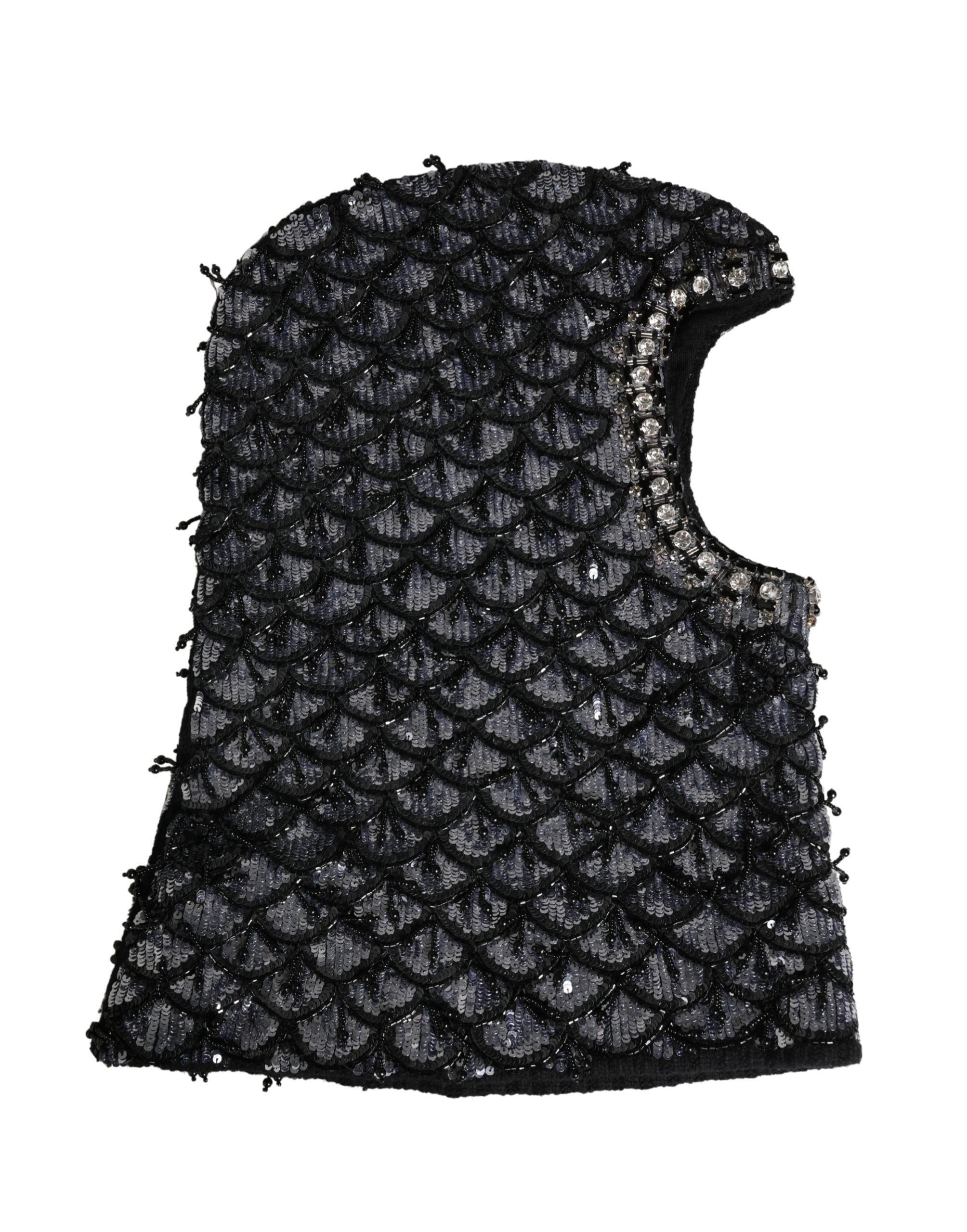 Dolce & Gabbana Black Wool Crystal Embellished Balaclava Hat