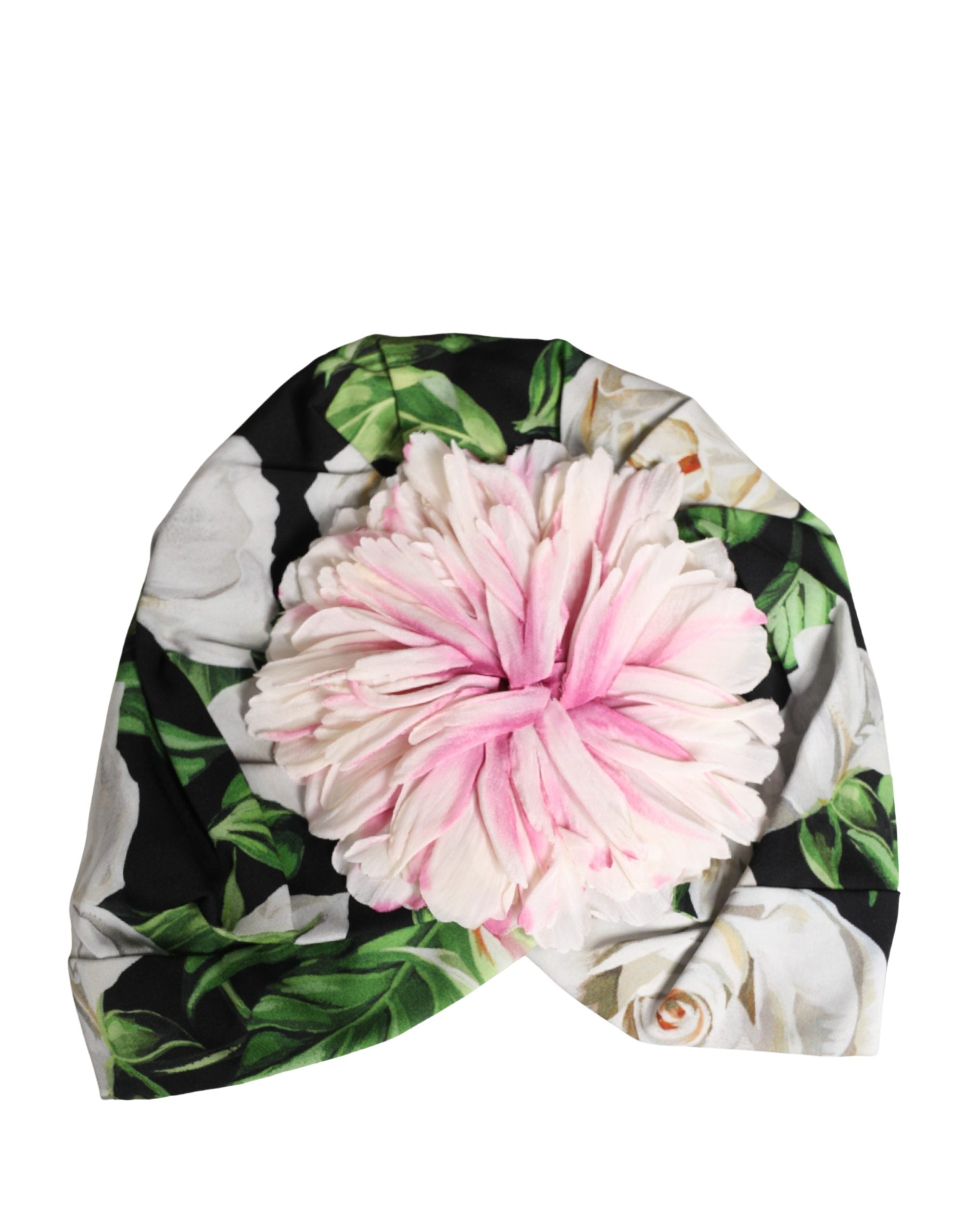 Dolce & Gabbana Black Floral Motif Turban Headwear Women Hat