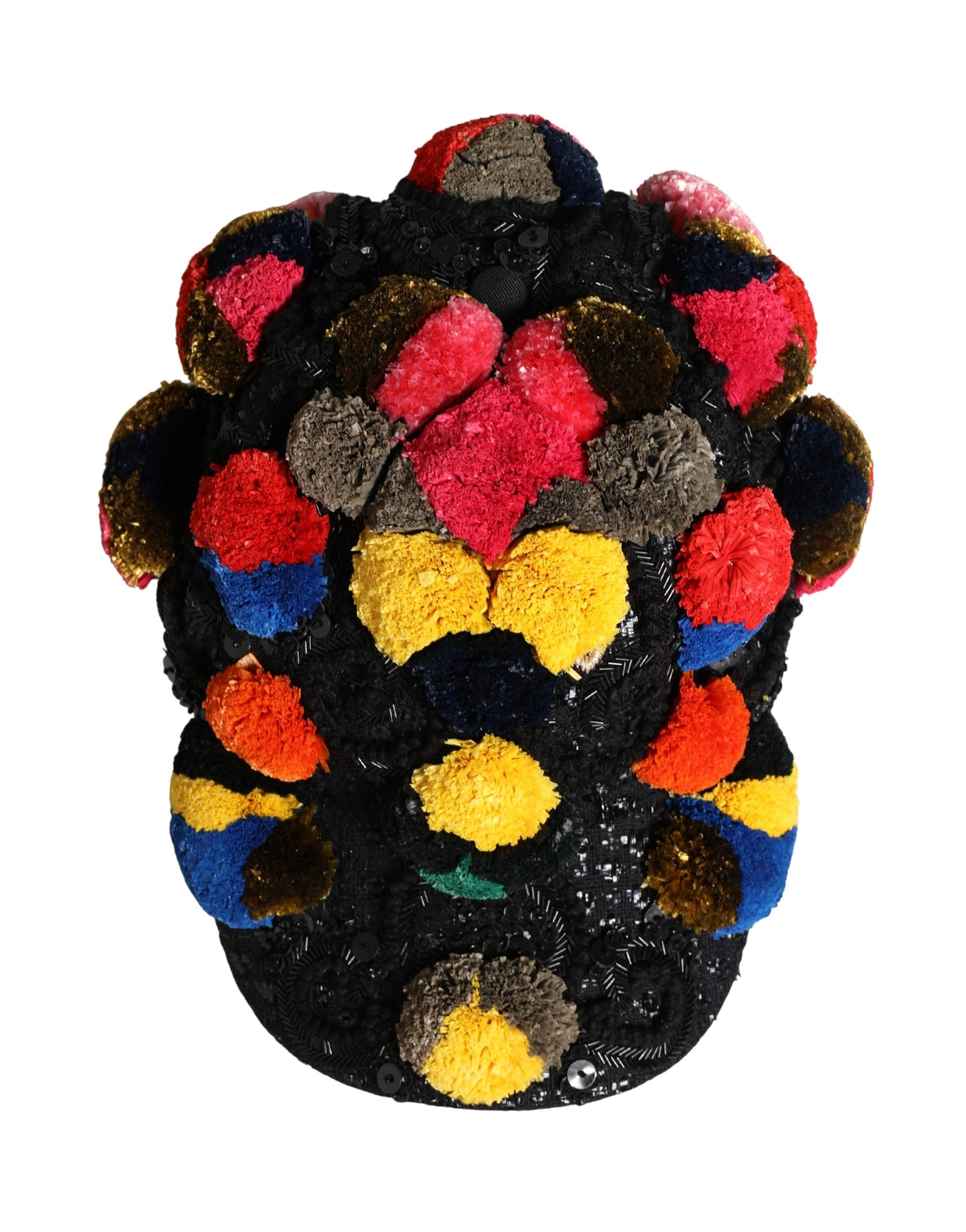 Dolce & Gabbana Multicolor Pom Poms Sequin Embellishment Hat