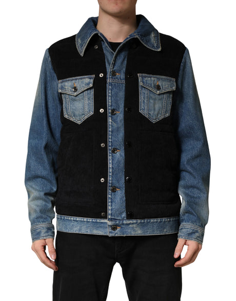 Dolce & Gabbana Black Blue Cotton Denim Blouson Men  Jacket