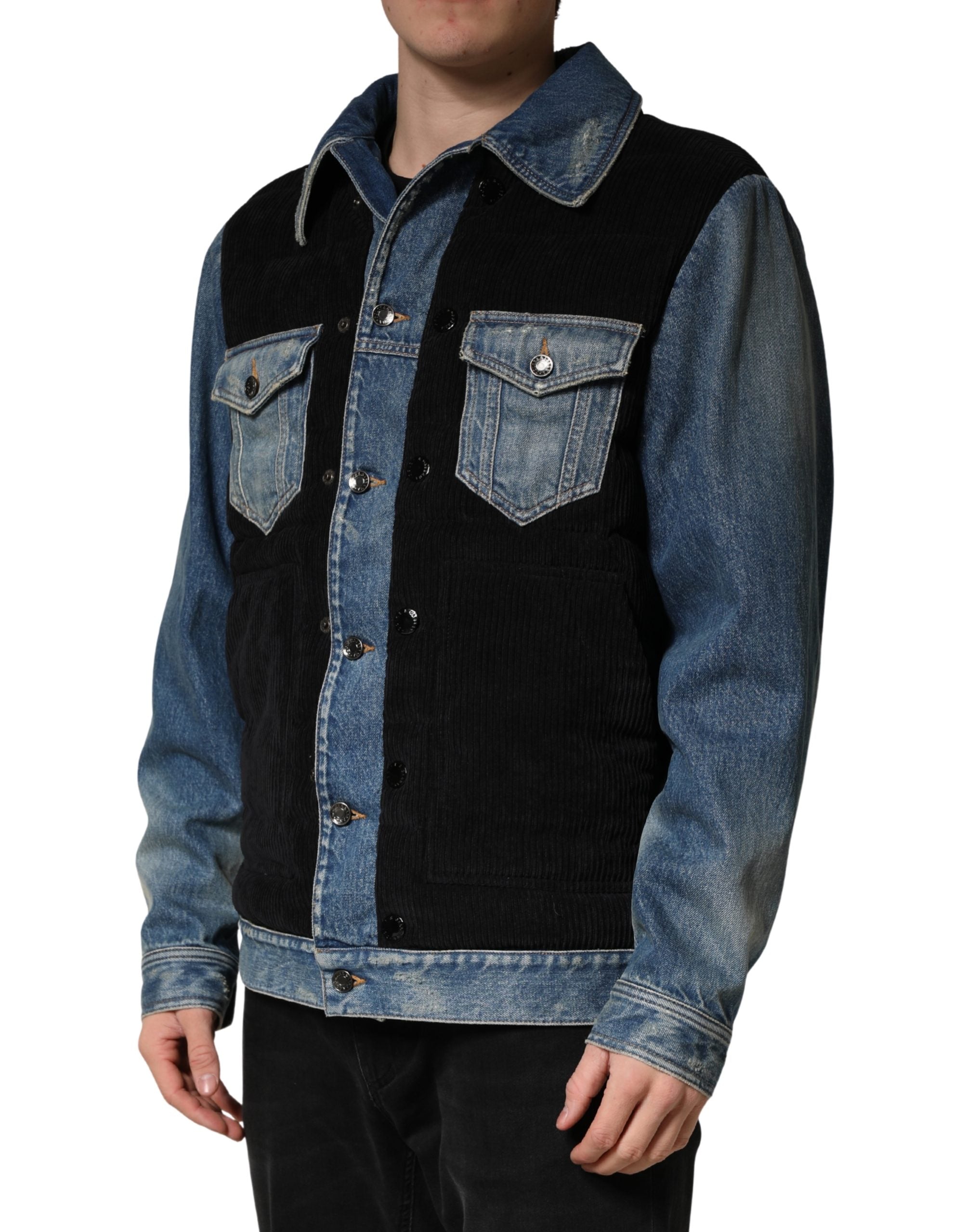 Dolce & Gabbana Black Blue Cotton Denim Blouson Men  Jacket