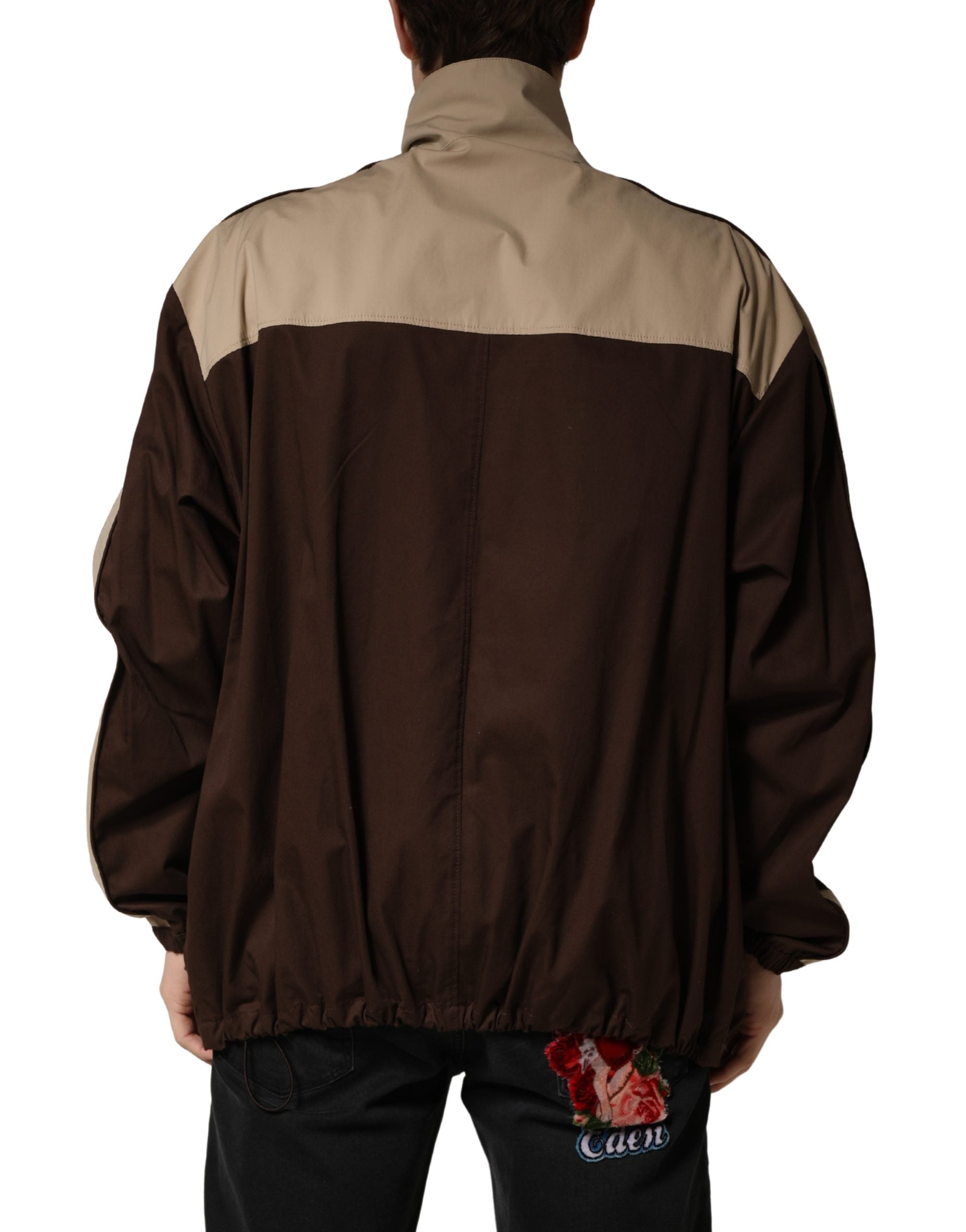 Dolce & Gabbana Brown Beige Cotton Zip Windbreaker Jacket