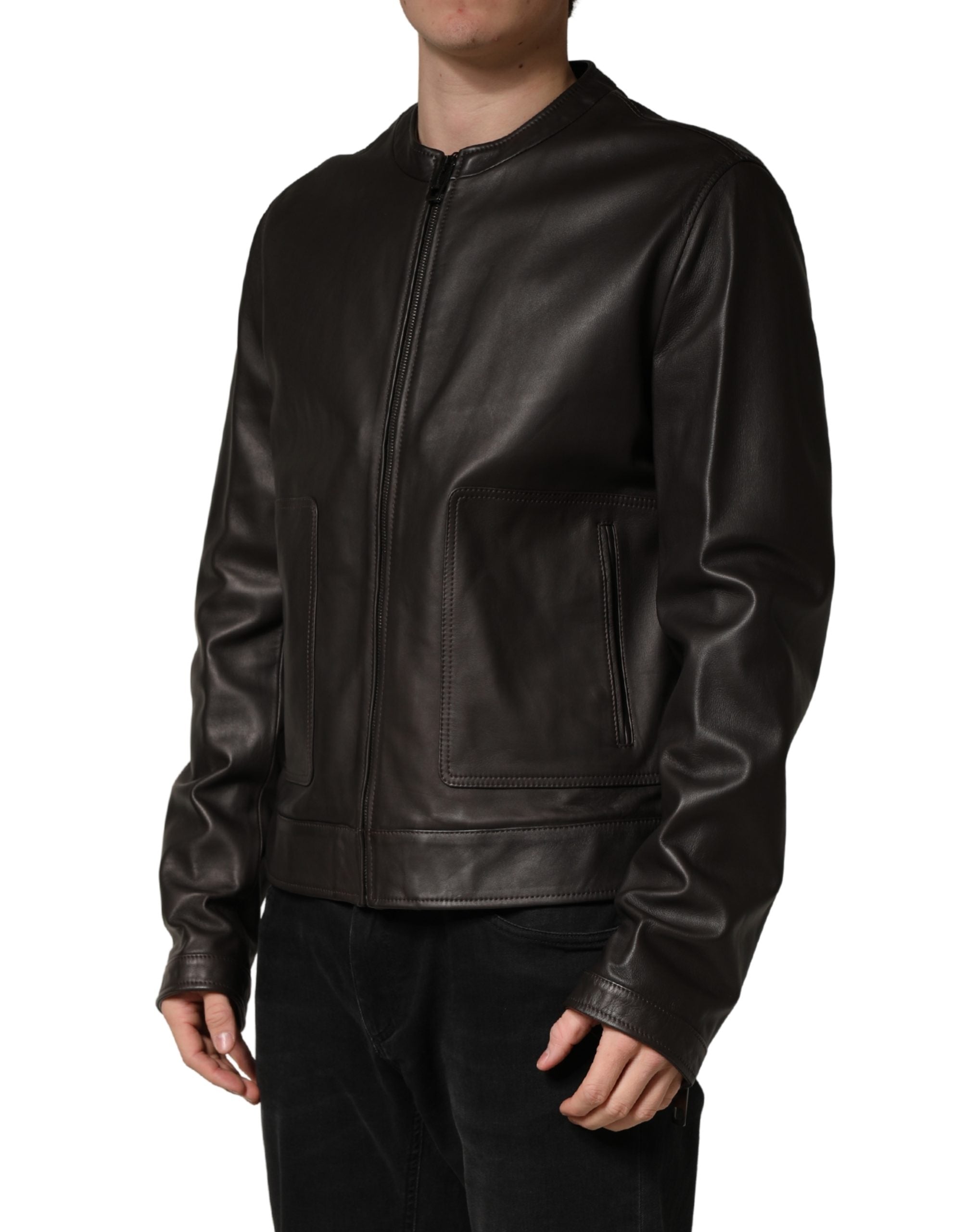 Dolce & Gabbana Black LambskinLeather Full Zip Biker Jacket