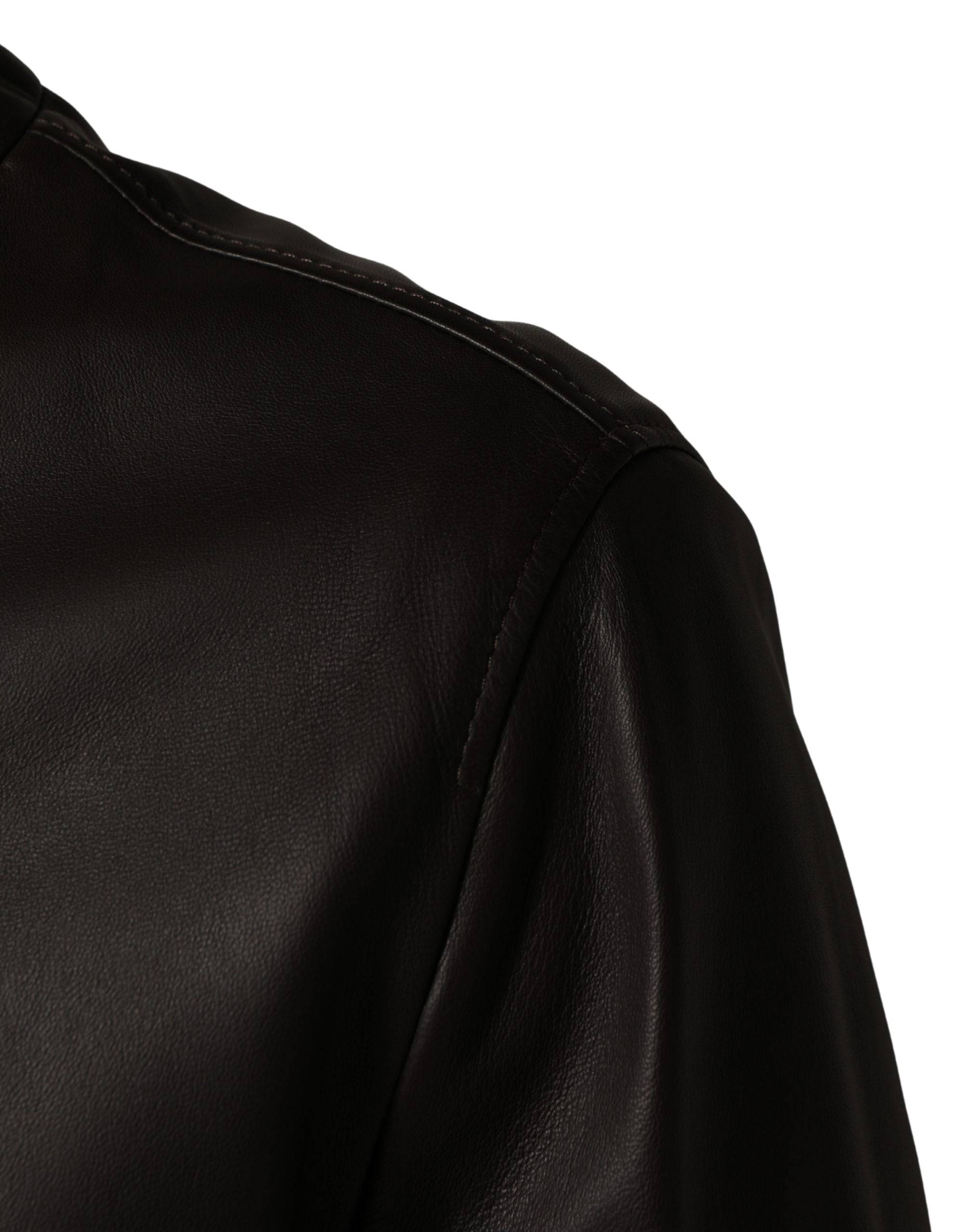 Dolce & Gabbana Black LambskinLeather Full Zip Biker Jacket
