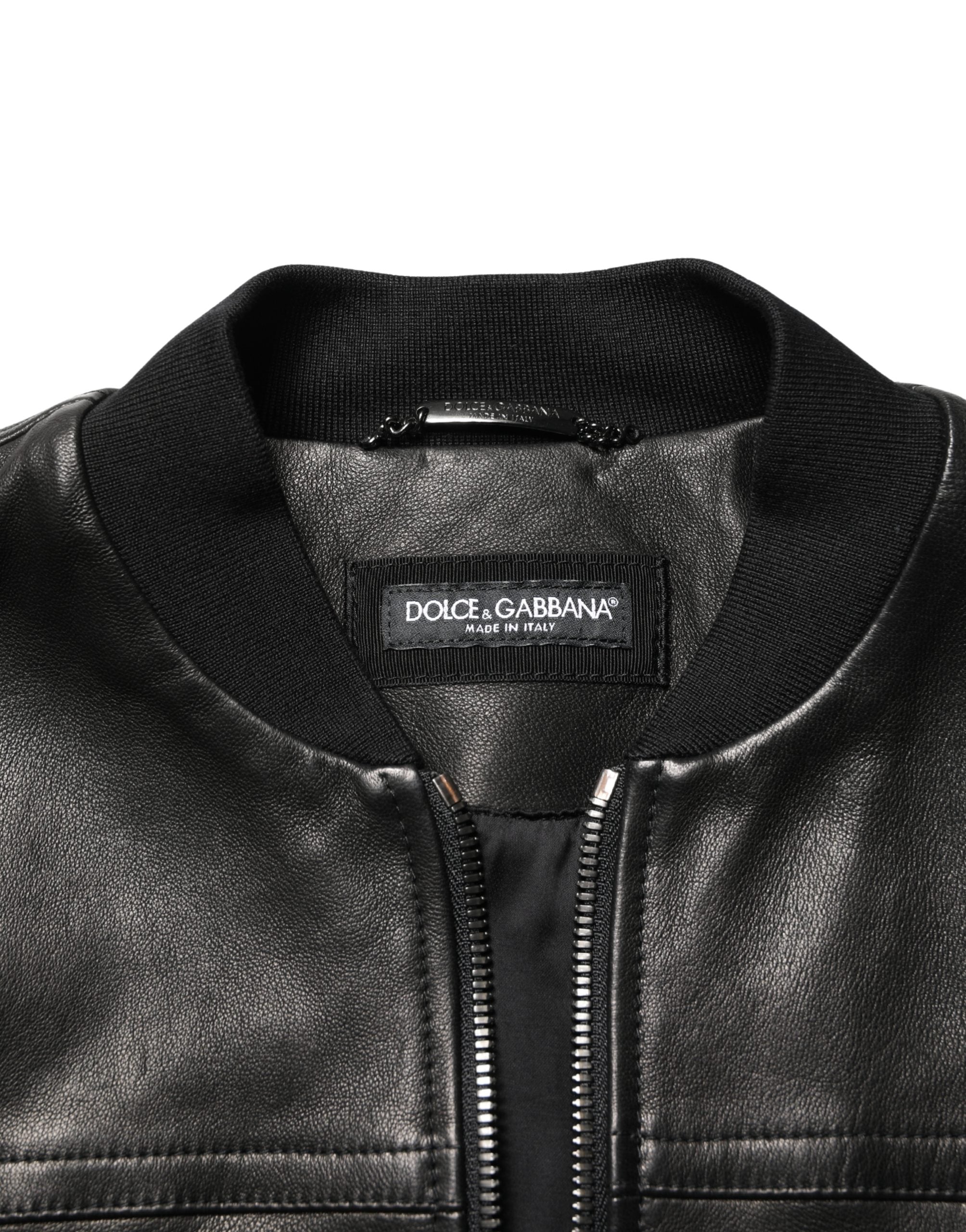 Dolce & Gabbana Black Lamb Leather Full Zip Biker  Jacket