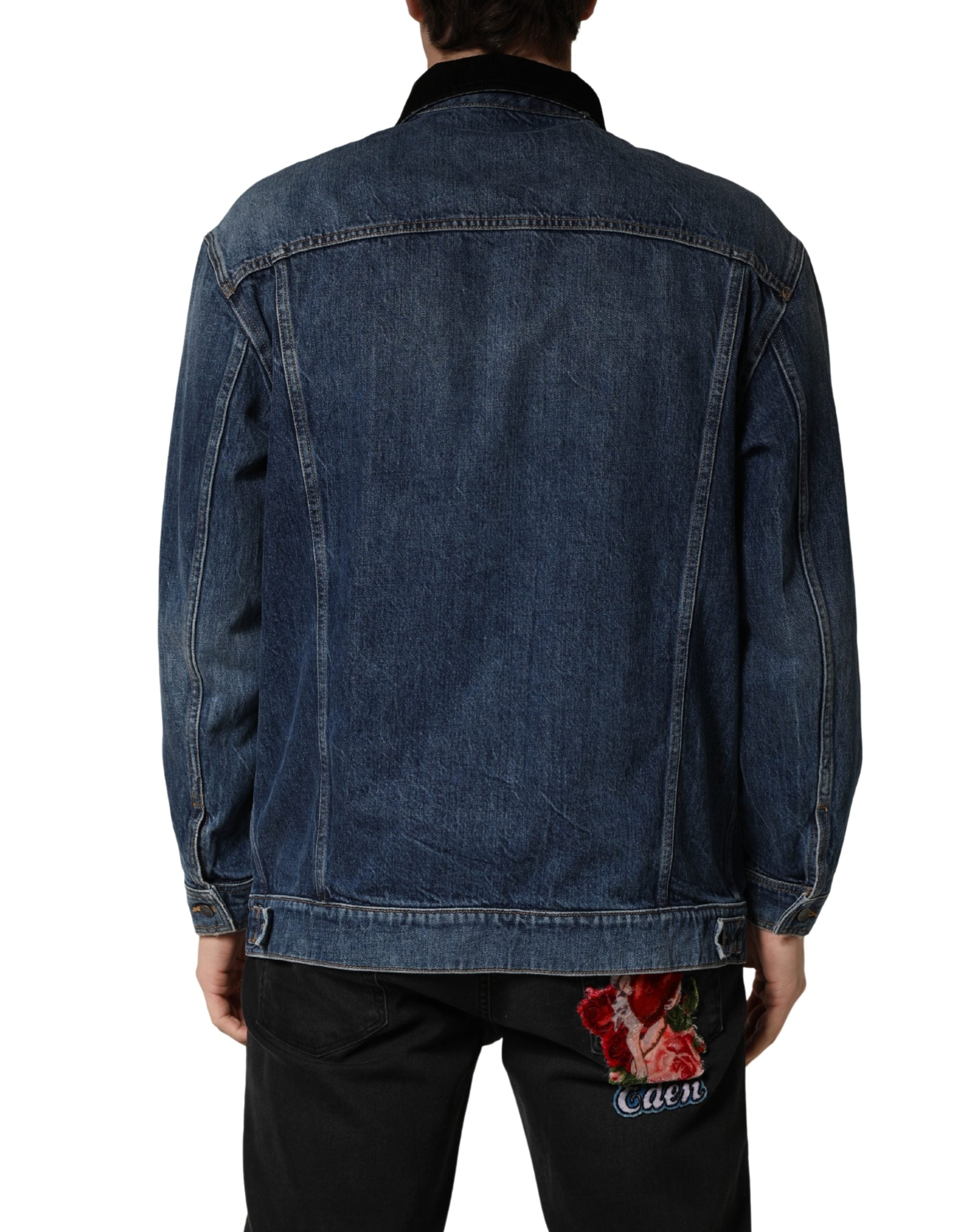 Dolce & Gabbana Black Blue Cotton Denim Blouson Men Jacket