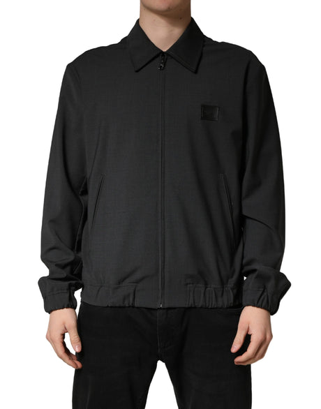 Dolce & Gabbana Black Wool Logo Full Zip Men Bomber Jacket