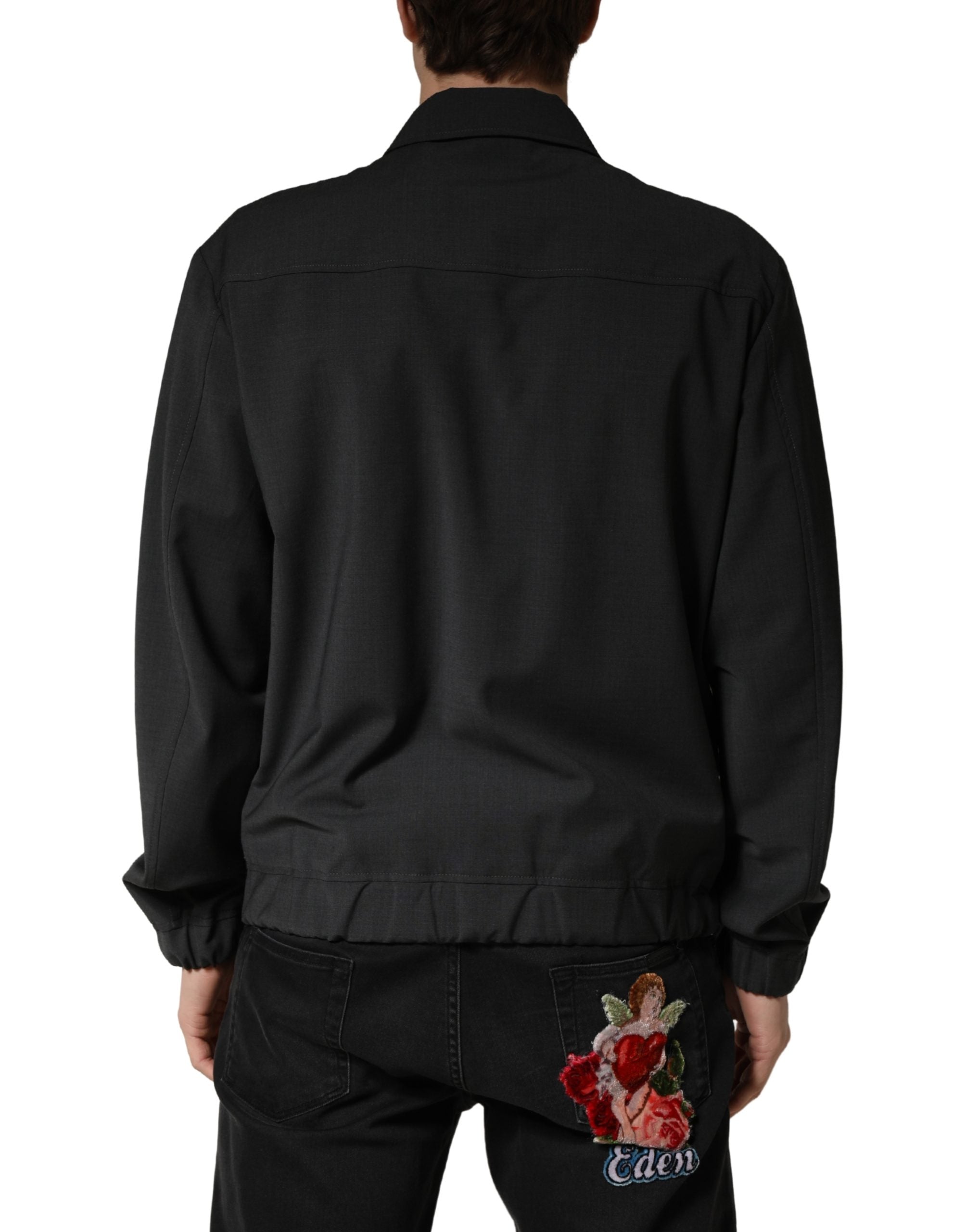 Dolce & Gabbana Black Wool Logo Full Zip Men Bomber Jacket