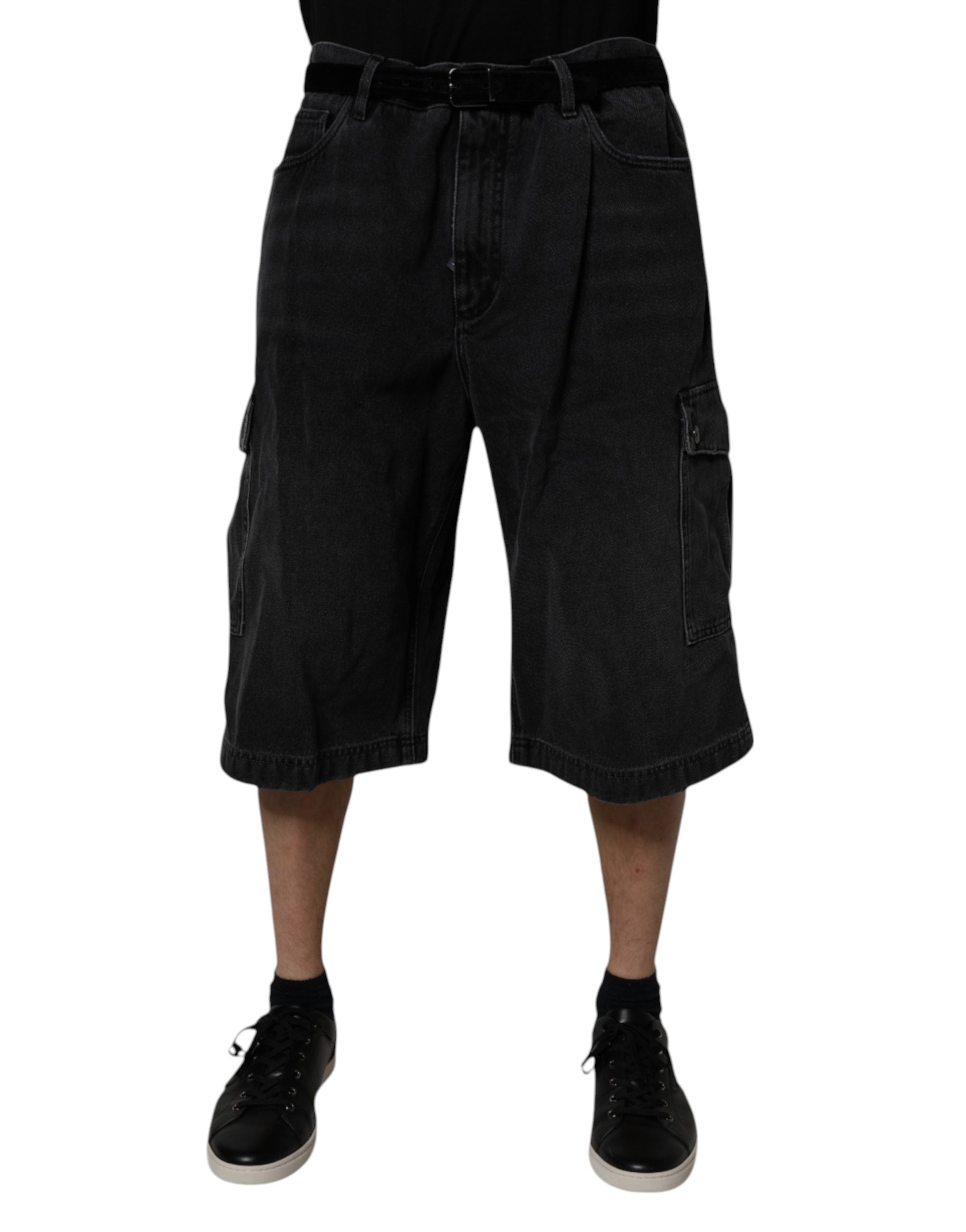 Dolce & Gabbana Black Mid Waist Denim Cargo Bermuda  Shorts
