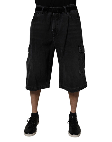 Dolce & Gabbana Black Mid Waist Denim Cargo Bermuda  Shorts