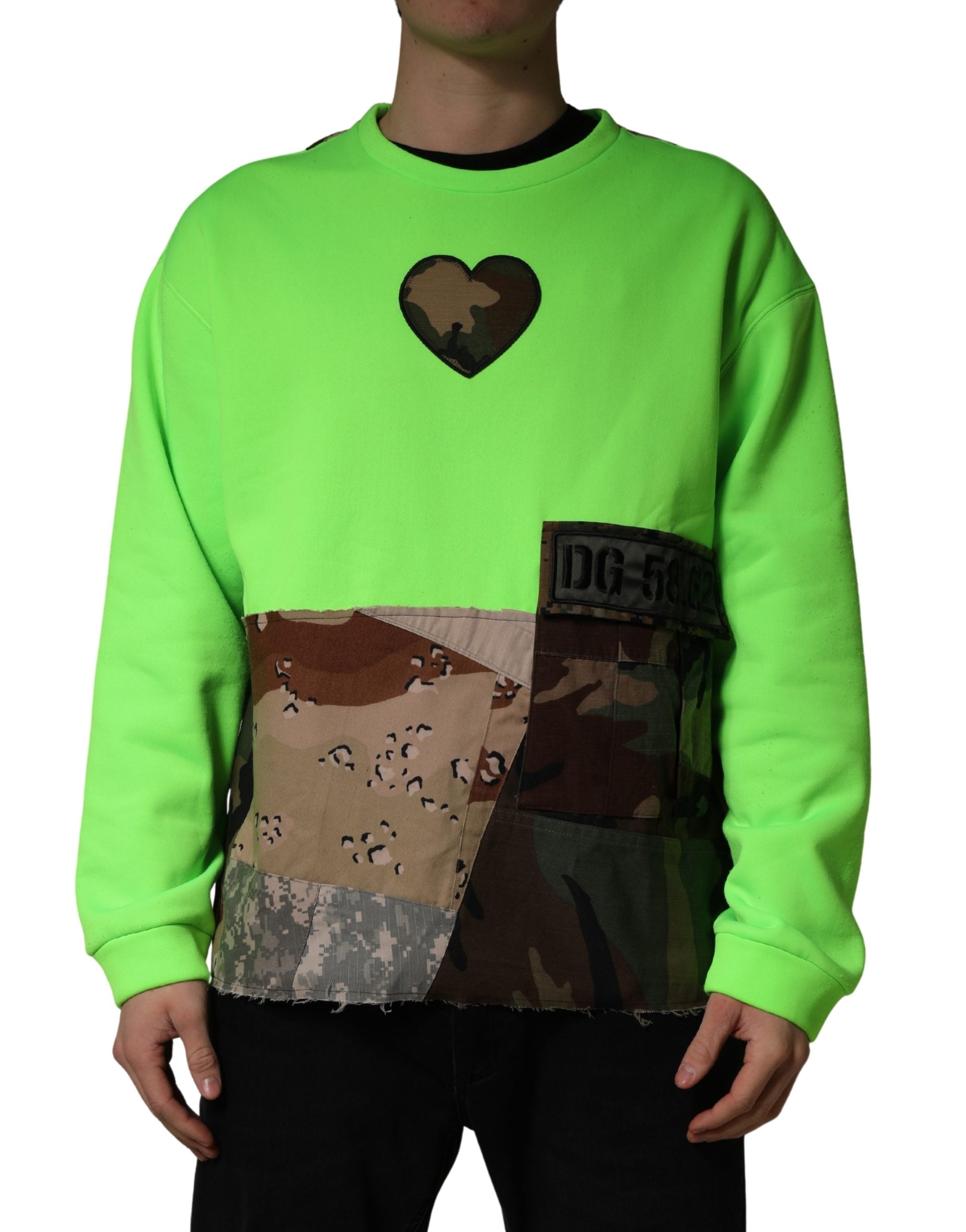 Dolce & Gabbana Green Patchwork Heart Men Sweatshirt Sweater