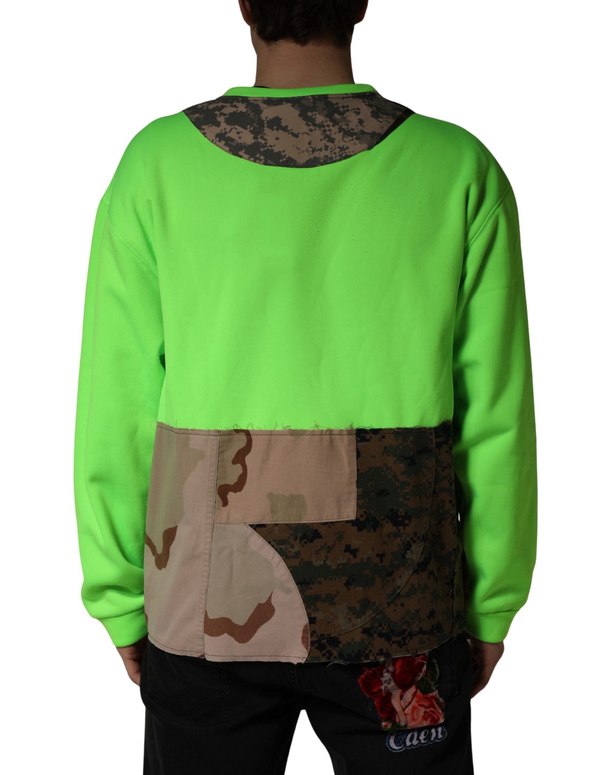 Dolce & Gabbana Green Patchwork Heart Men Sweatshirt Sweater